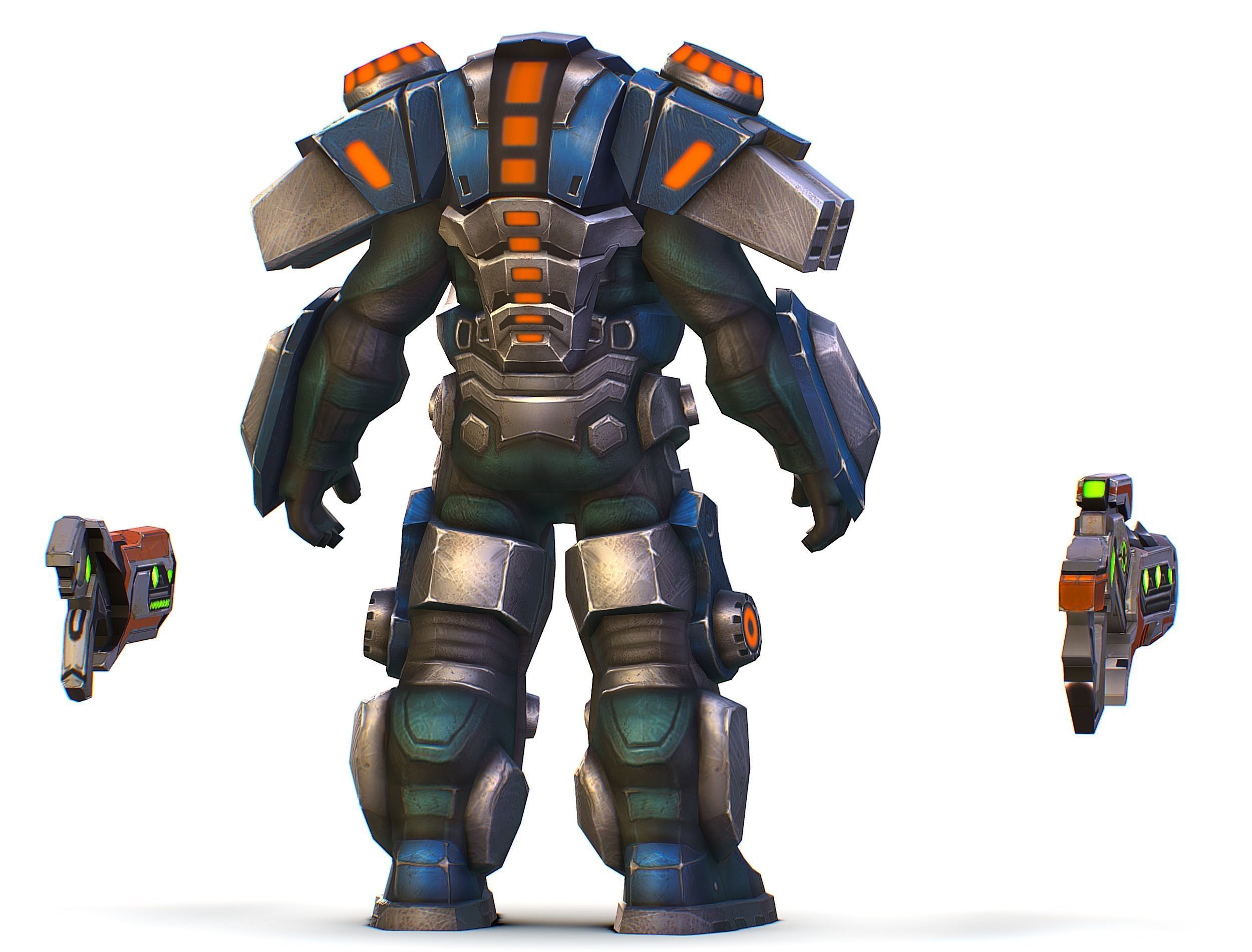 Low Poly Cyborg Soldier with Automatic Rifle and Pistol - 3dsMax Low-poly 3D model_10