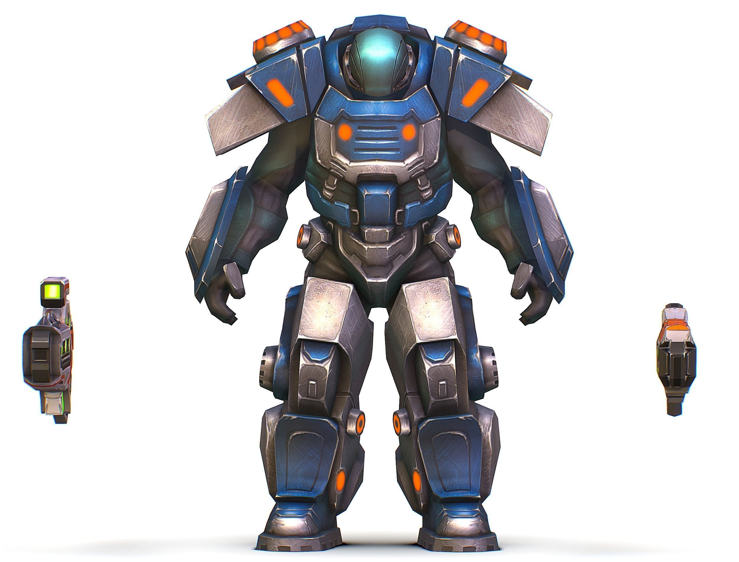 Low Poly Cyborg Soldier with Automatic Rifle and Pistol - 3dsMax Low-poly 3D model_31