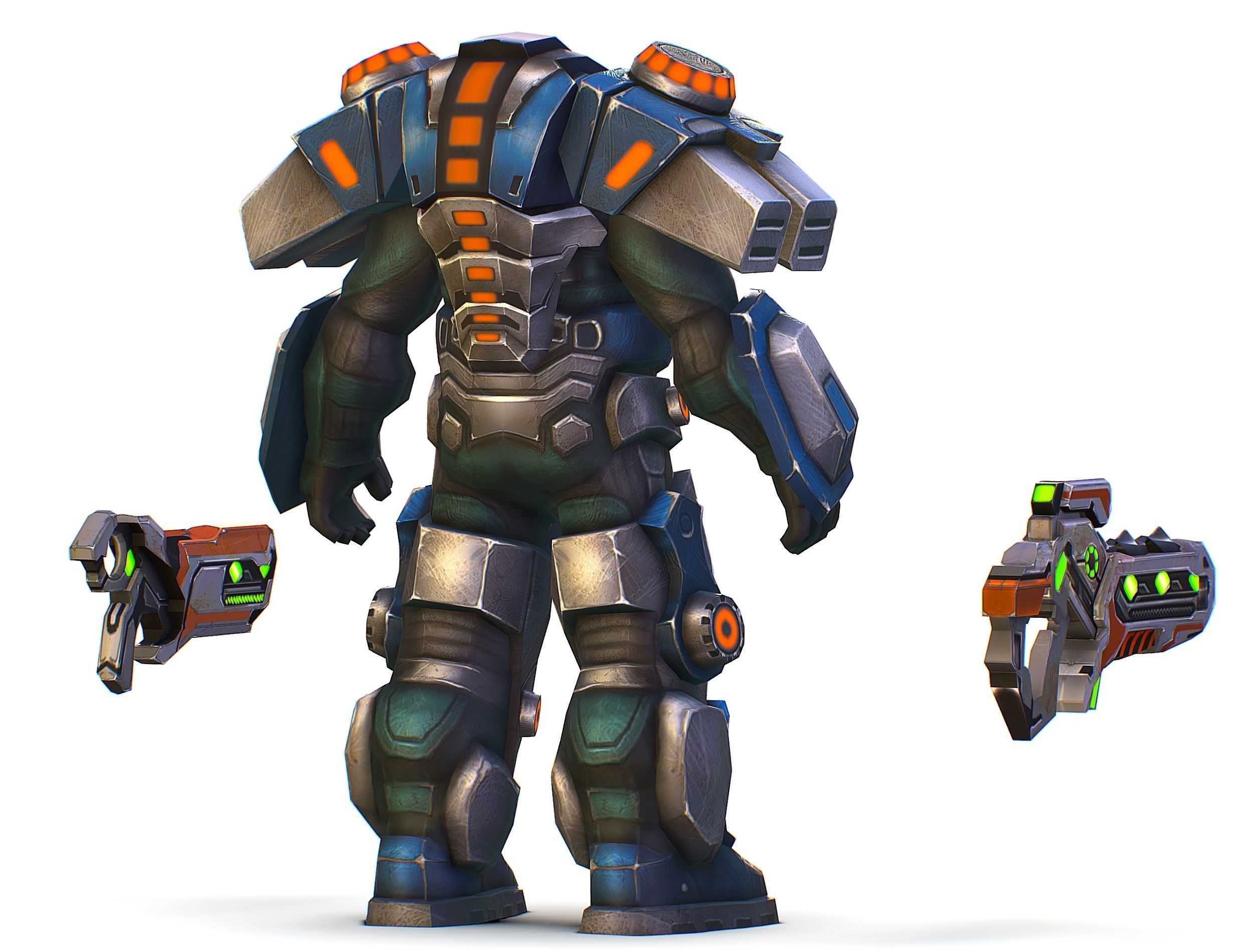 Low Poly Cyborg Soldier with Automatic Rifle and Pistol - 3dsMax Low-poly 3D model_9