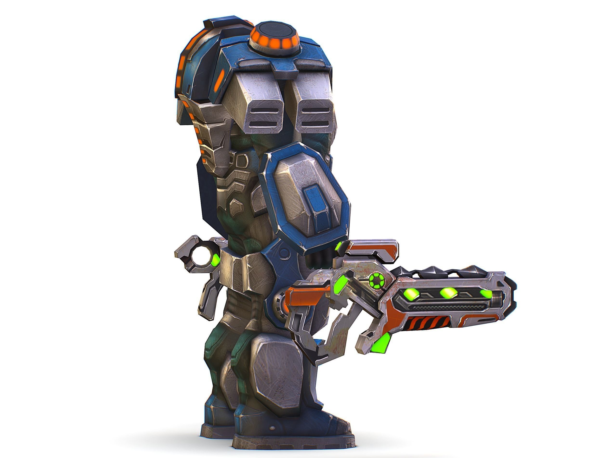 Low Poly Cyborg Soldier with Automatic Rifle and Pistol - 3dsMax Low-poly 3D model_6