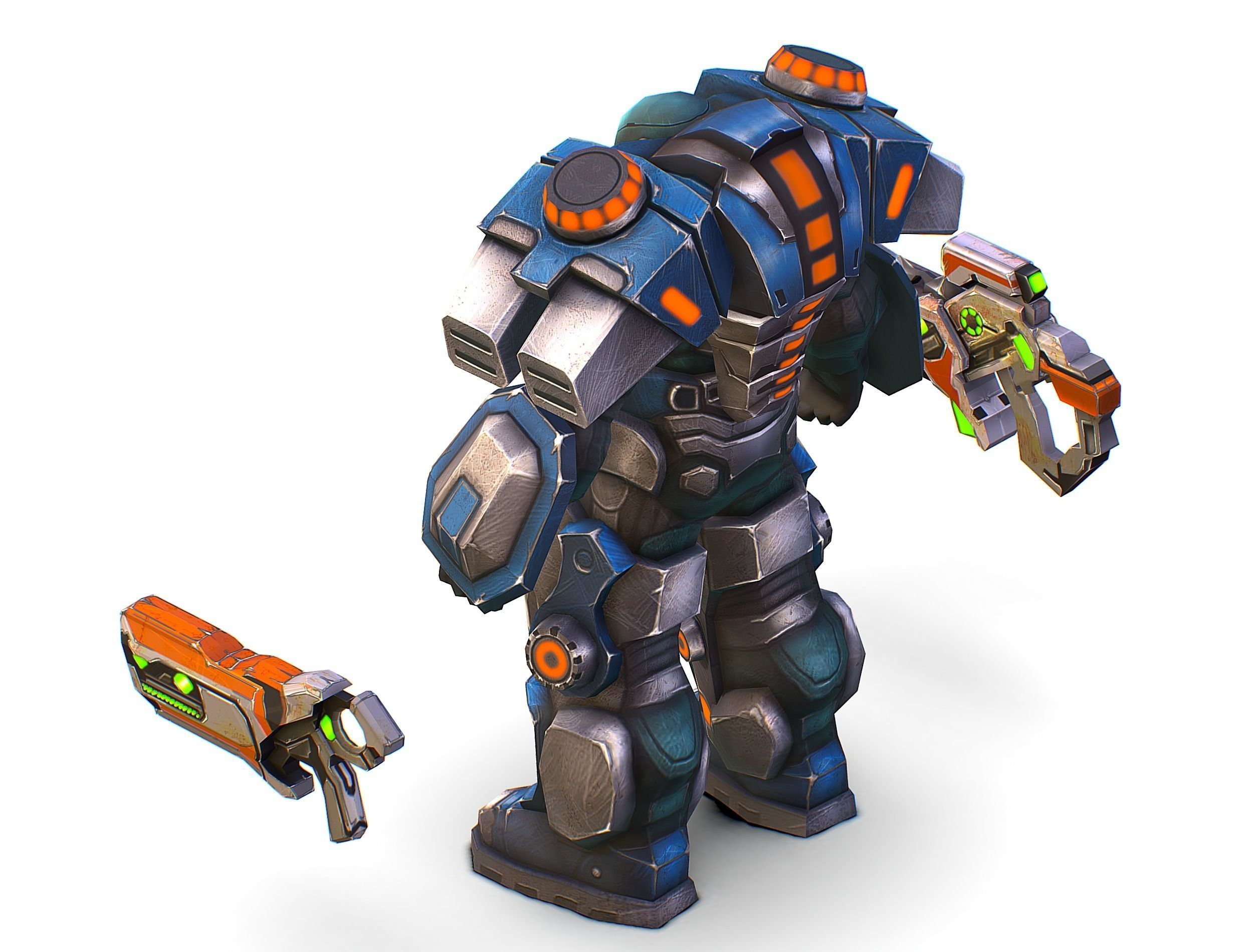 Low Poly Cyborg Soldier with Automatic Rifle and Pistol - 3dsMax Low-poly 3D model_37