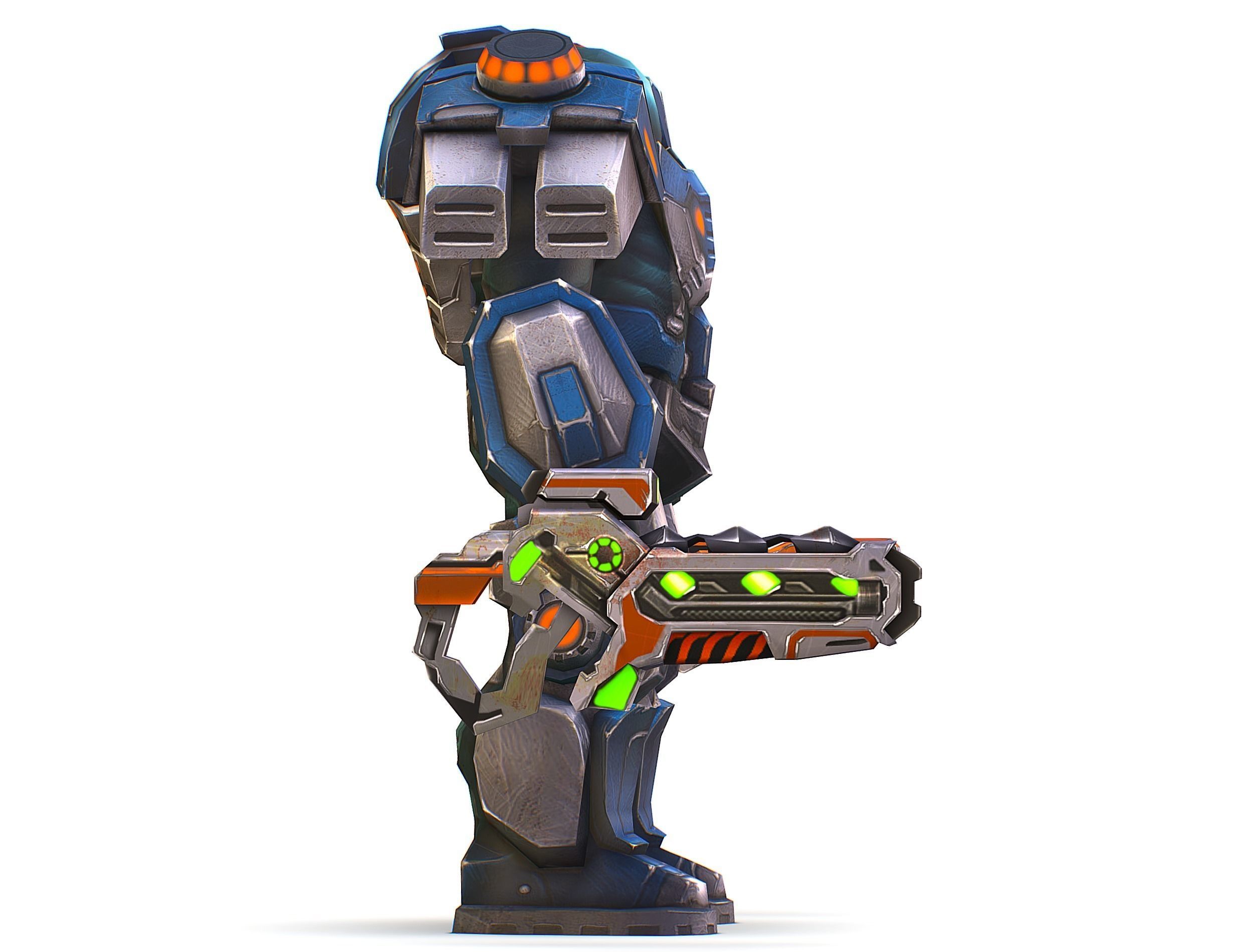 Low Poly Cyborg Soldier with Automatic Rifle and Pistol - 3dsMax Low-poly 3D model_32