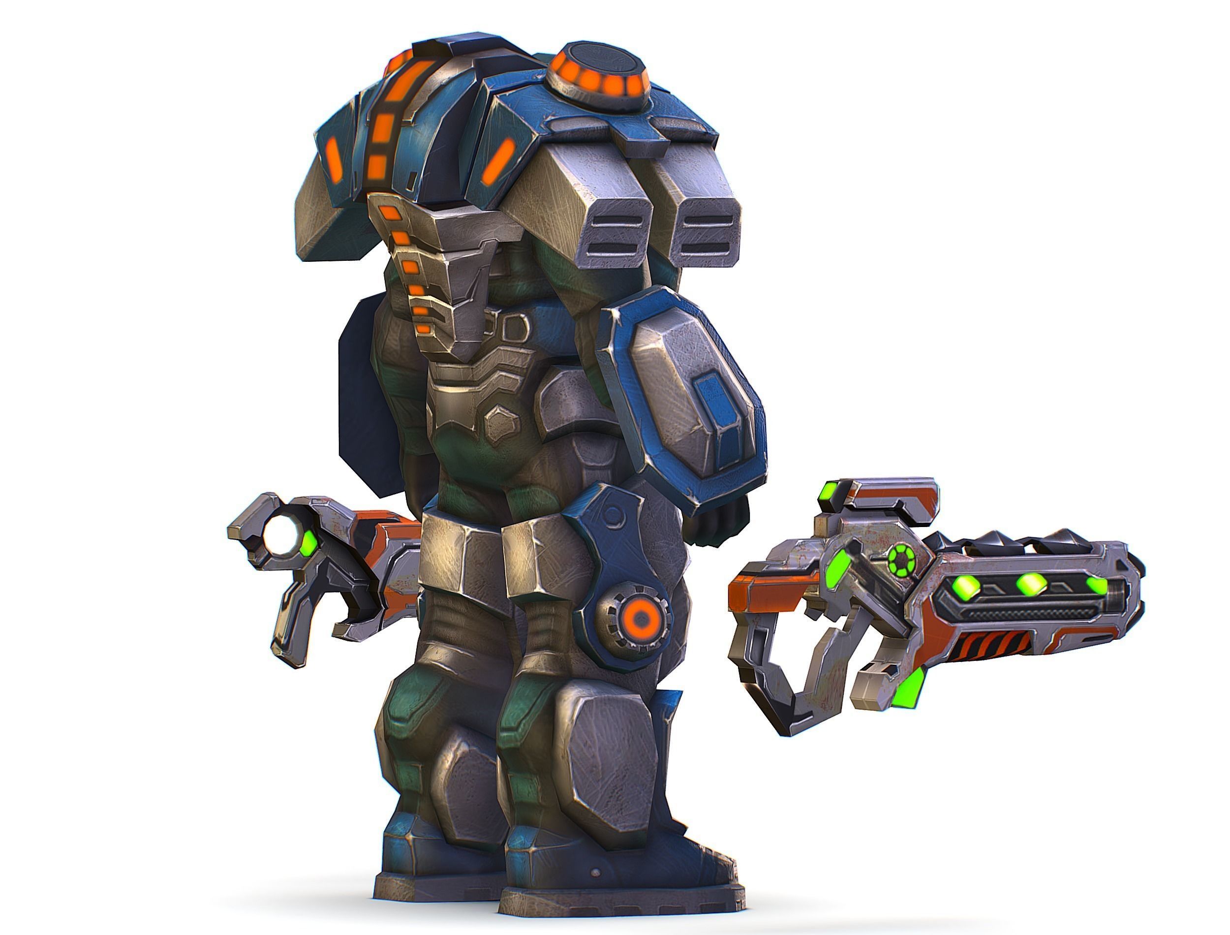 Low Poly Cyborg Soldier with Automatic Rifle and Pistol - 3dsMax Low-poly 3D model_7