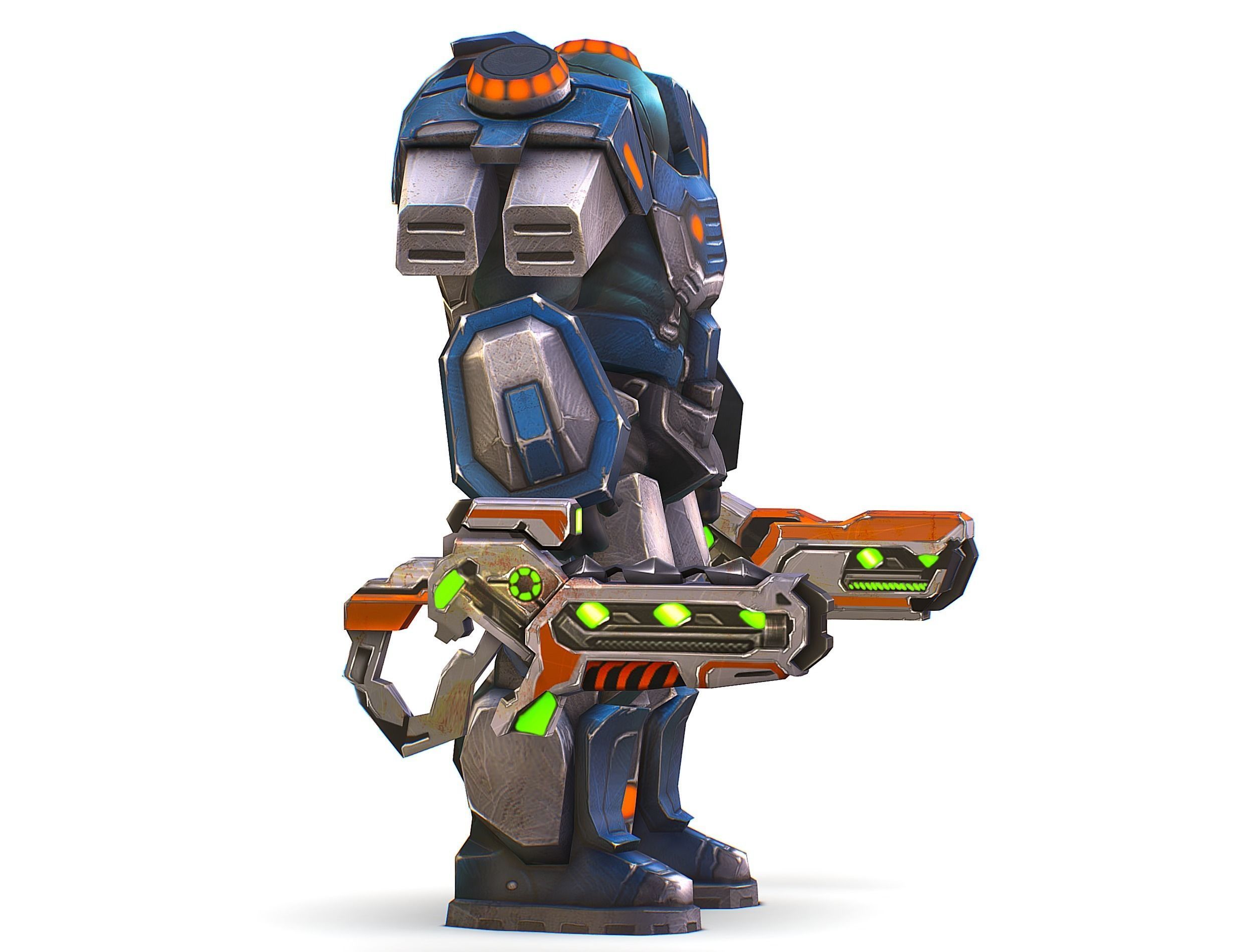 Low Poly Cyborg Soldier with Automatic Rifle and Pistol - 3dsMax Low-poly 3D model_4