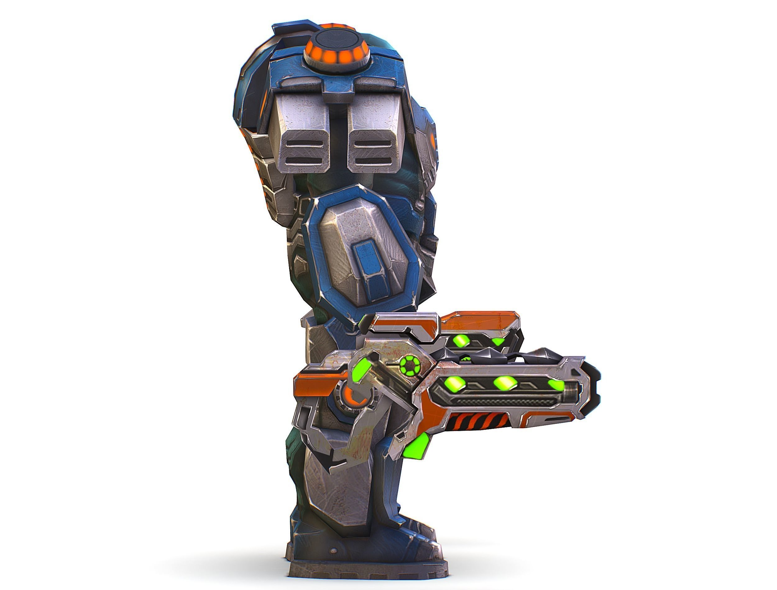 Low Poly Cyborg Soldier with Automatic Rifle and Pistol - 3dsMax Low-poly 3D model_5