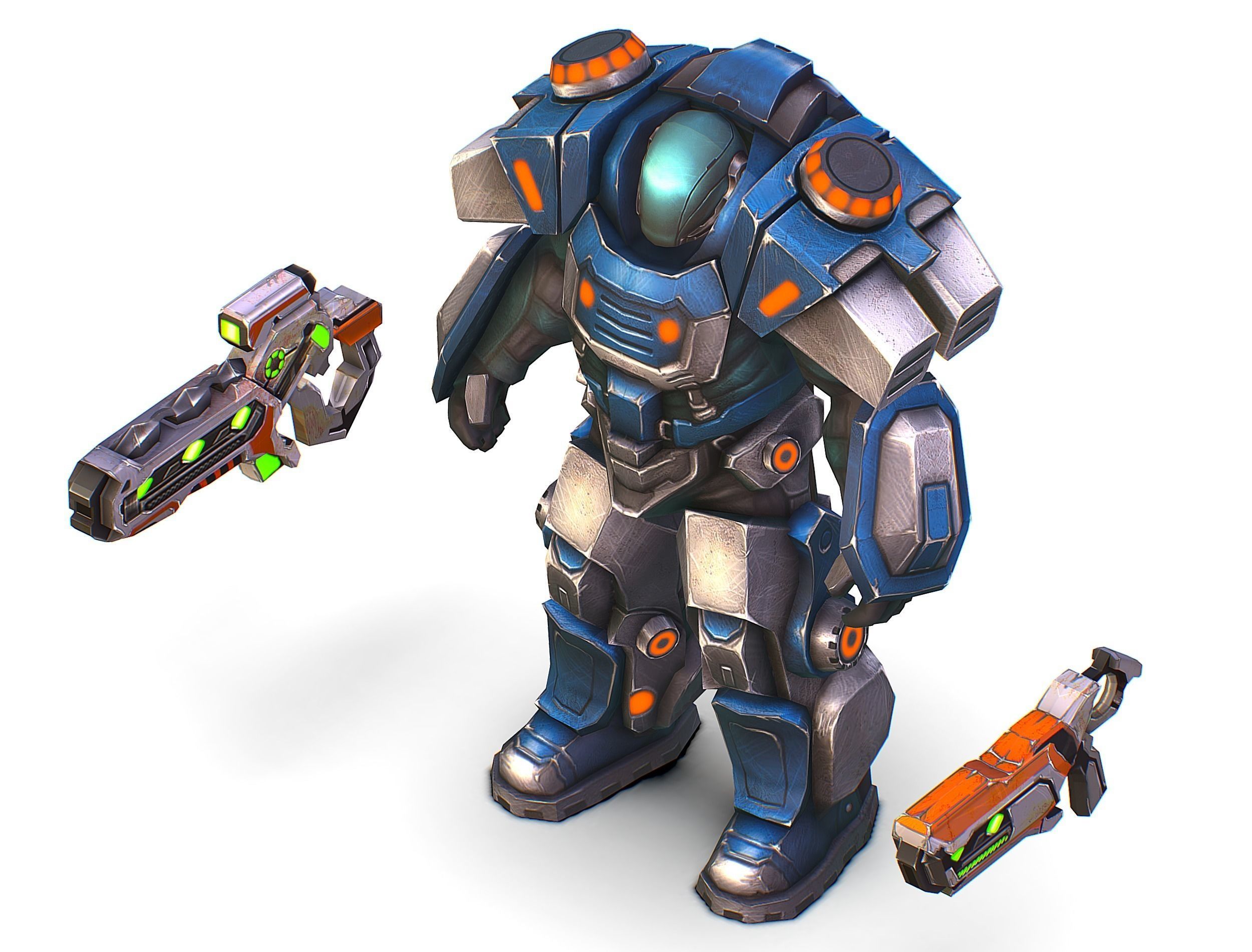 Low Poly Cyborg Soldier with Automatic Rifle and Pistol - 3dsMax Low-poly 3D model_36