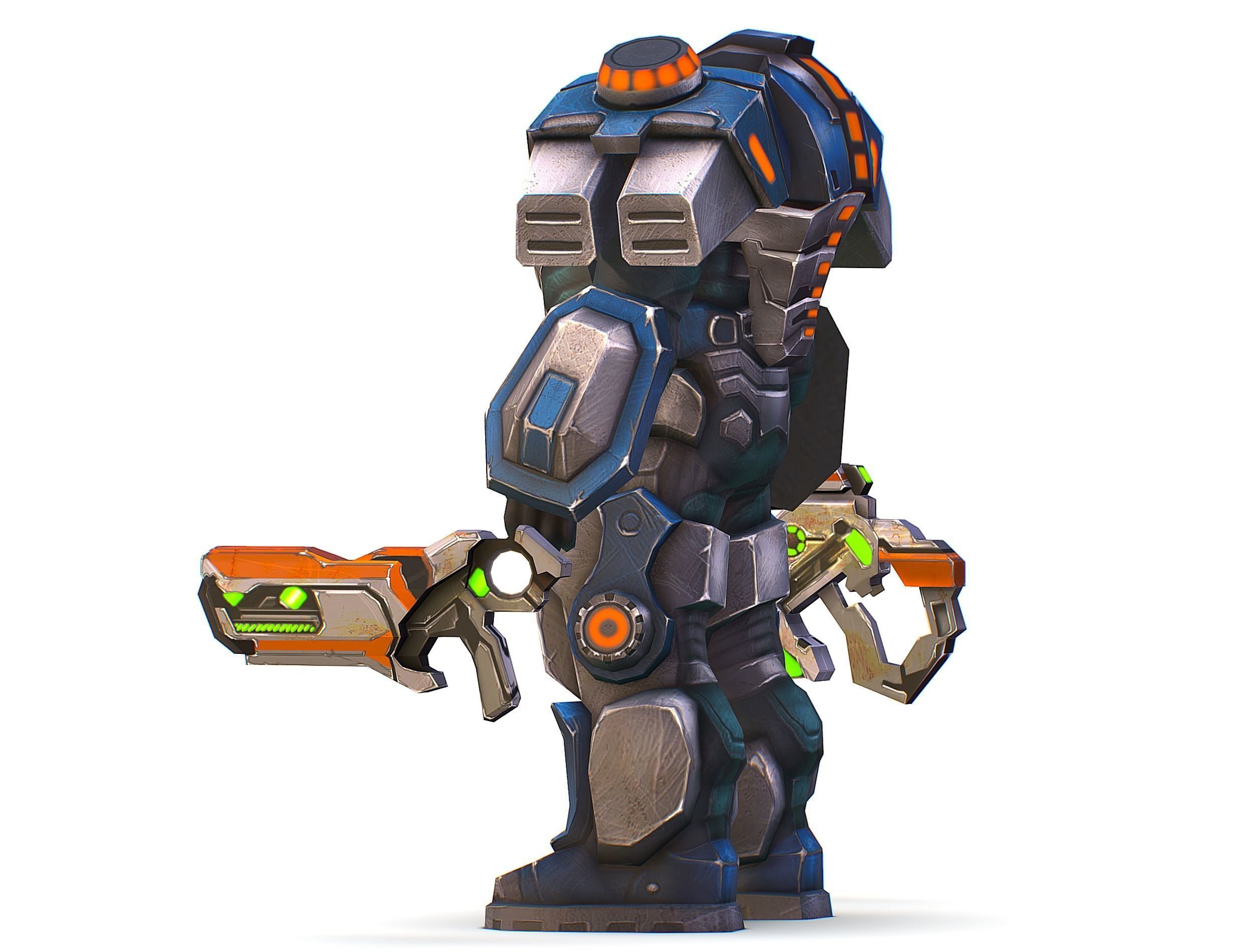 Low Poly Cyborg Soldier with Automatic Rifle and Pistol - 3dsMax Low-poly 3D model_15