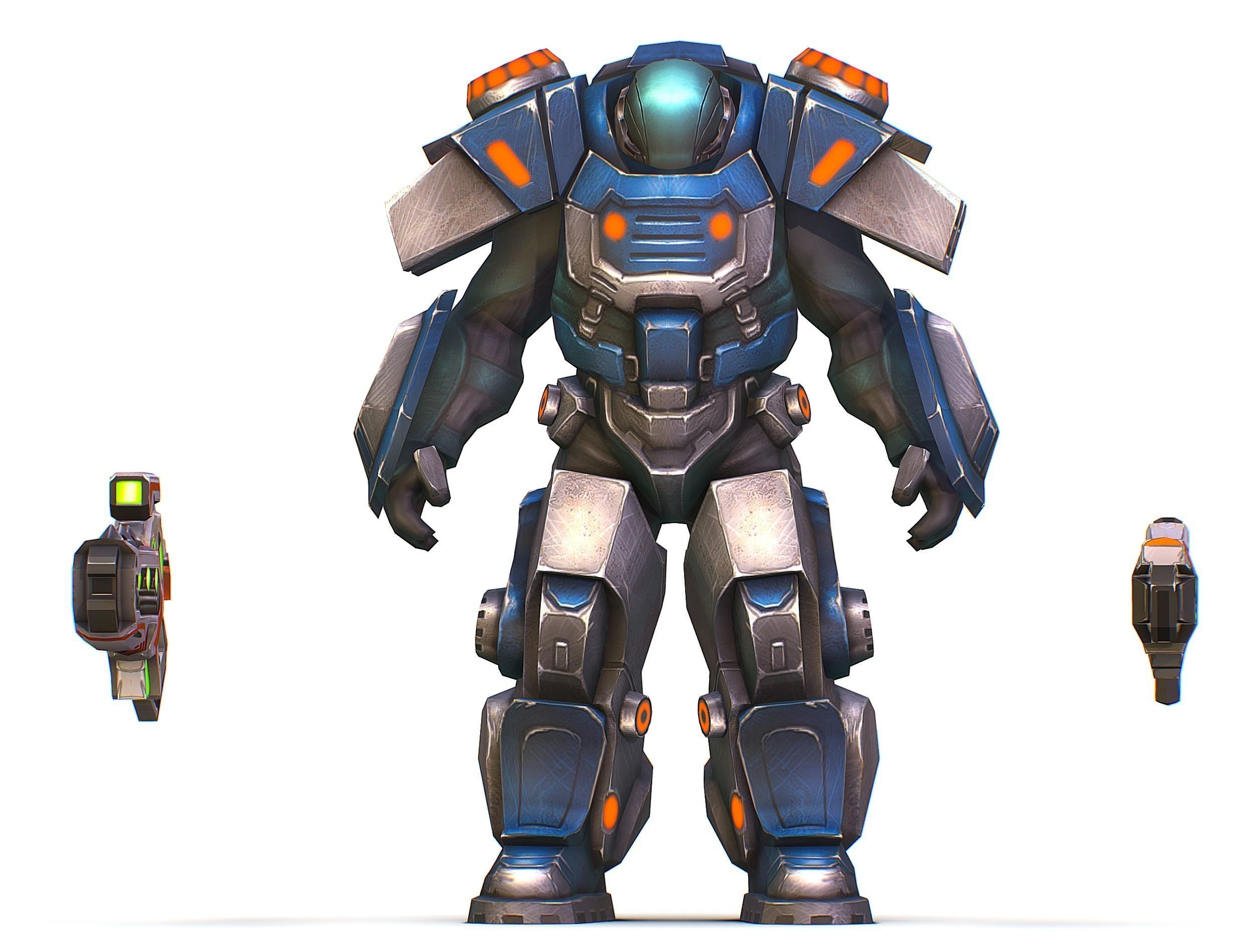 Low Poly Cyborg Soldier with Automatic Rifle and Pistol - 3dsMax Low-poly 3D model_21