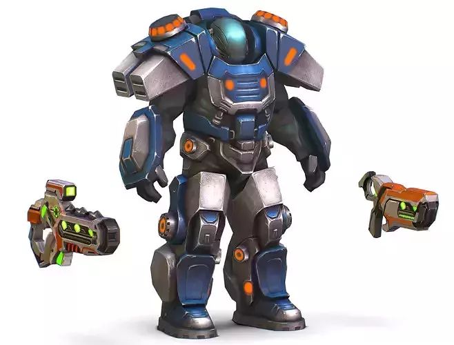 Low Poly Cyborg Soldier with Automatic Rifle and Pistol - 3dsMax Low-poly 3D model Low Poly Cyborg Soldier with Automatic Rifle and Pistol - 3dsMax Low-poly 3D model