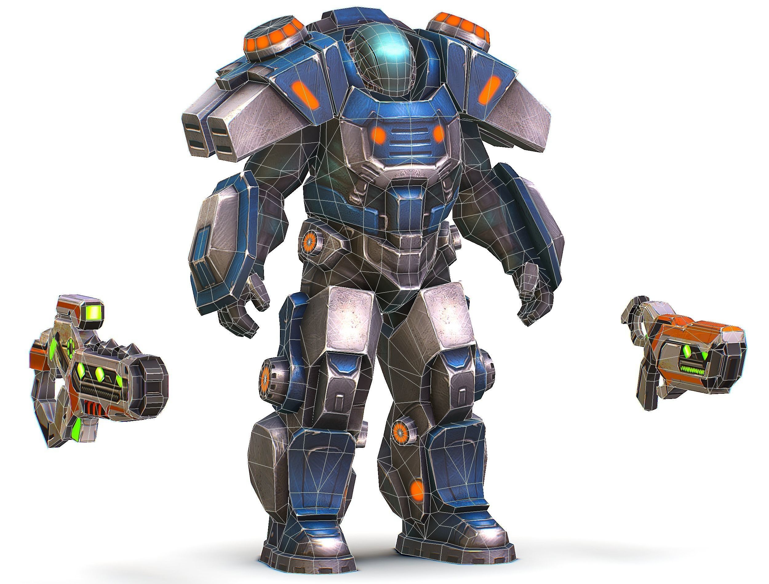 Low Poly Cyborg Soldier with Automatic Rifle and Pistol - 3dsMax Low-poly 3D model_63