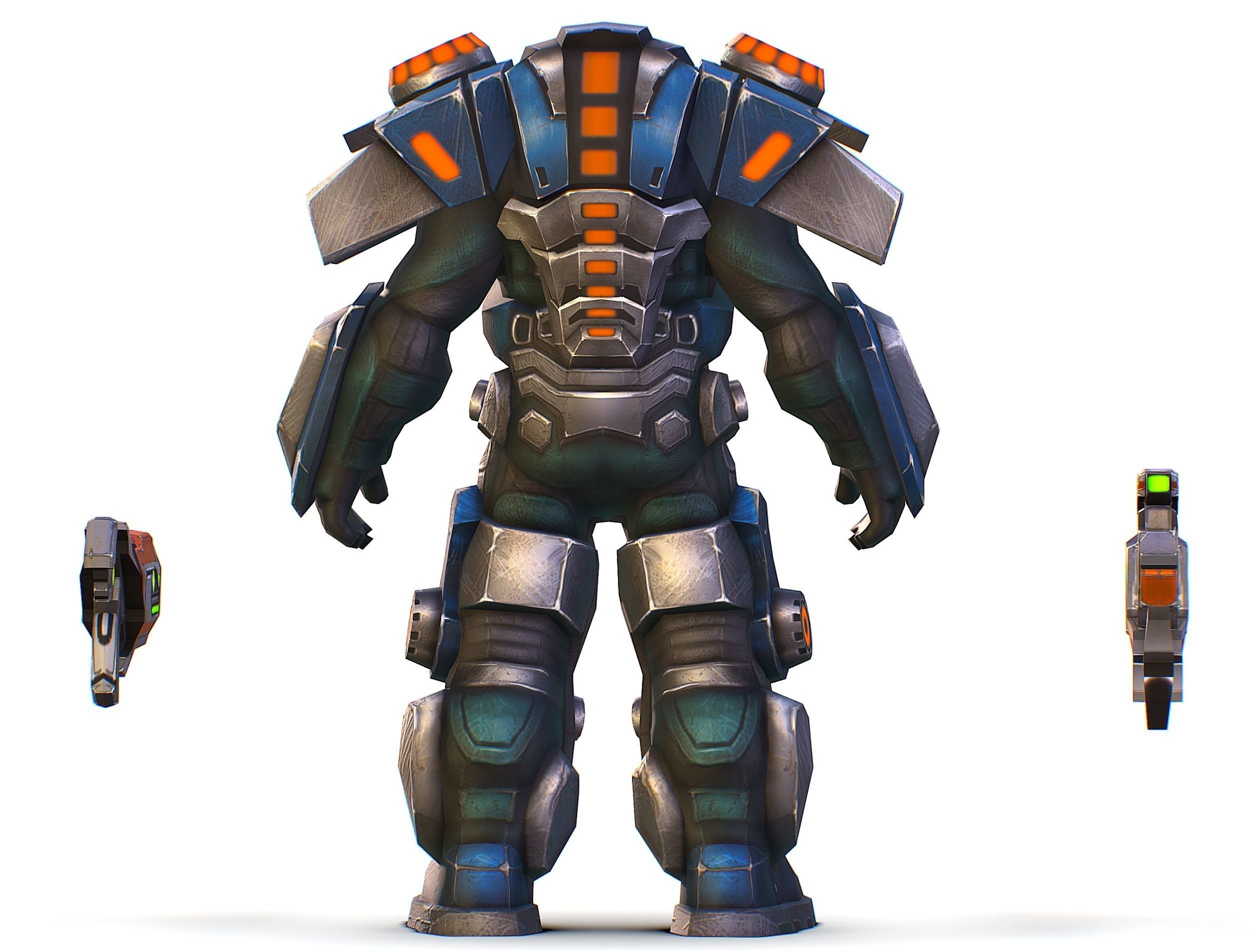 Low Poly Cyborg Soldier with Automatic Rifle and Pistol - 3dsMax Low-poly 3D model_33