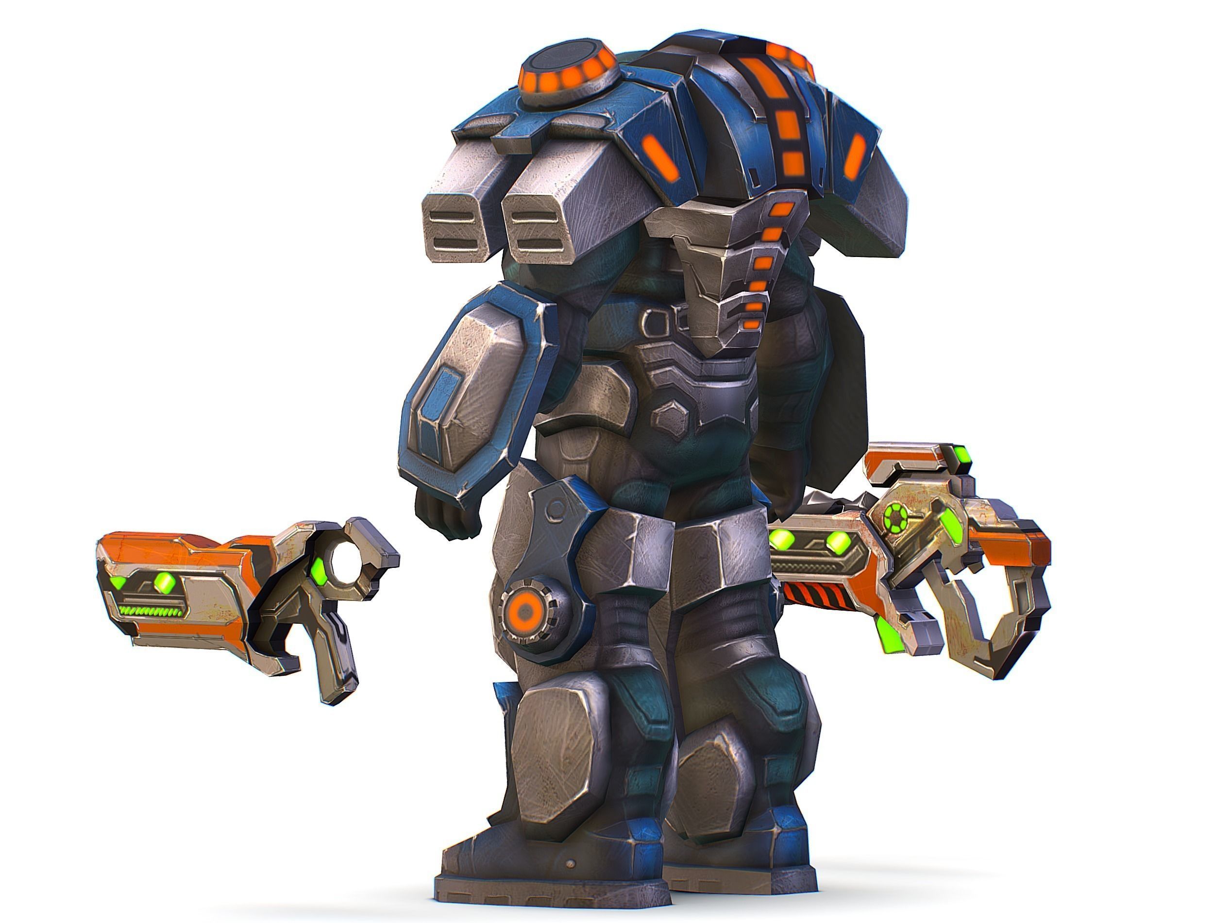 Low Poly Cyborg Soldier with Automatic Rifle and Pistol - 3dsMax Low-poly 3D model_14