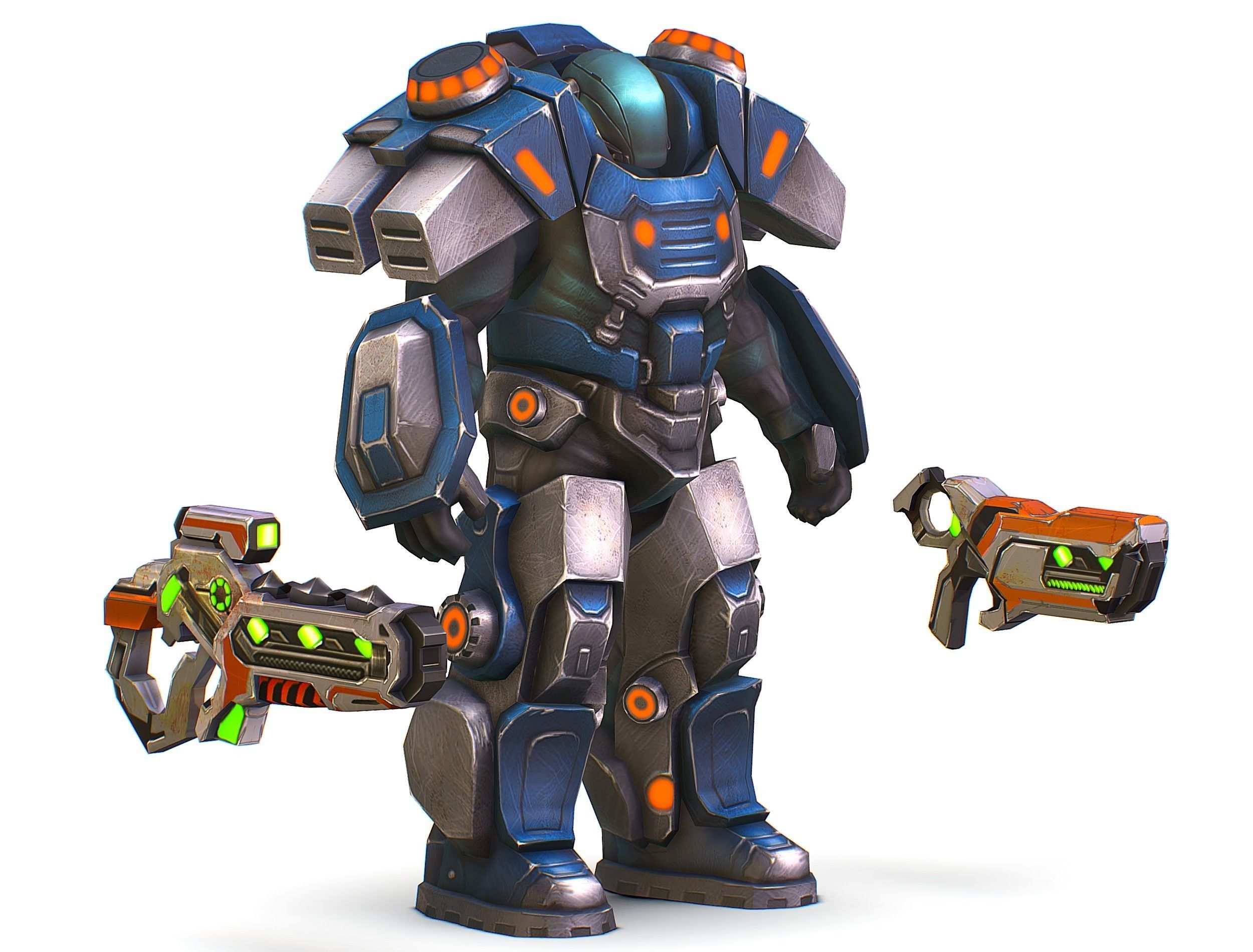 Low Poly Cyborg Soldier with Automatic Rifle and Pistol - 3dsMax Low-poly 3D model_1