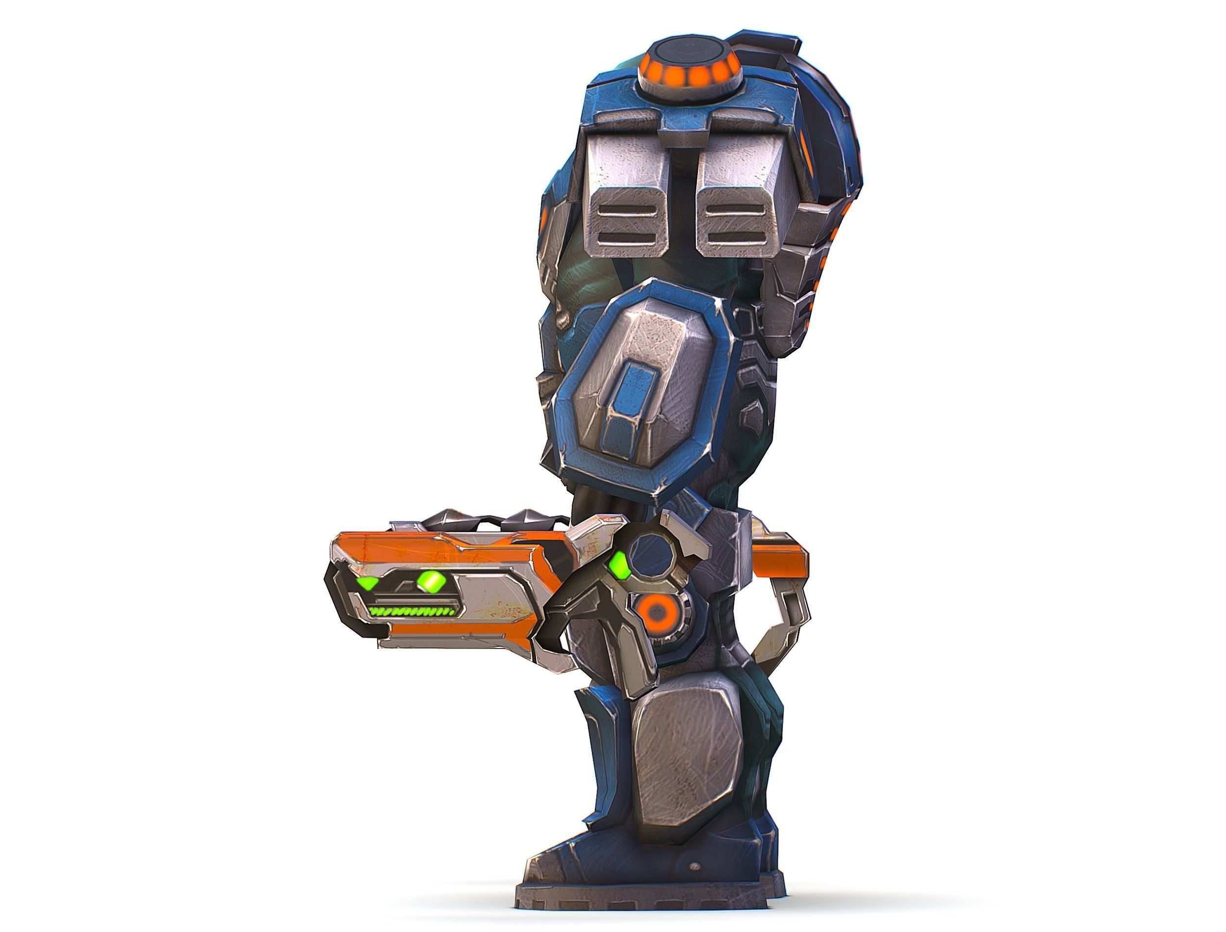 Low Poly Cyborg Soldier with Automatic Rifle and Pistol - 3dsMax Low-poly 3D model_16