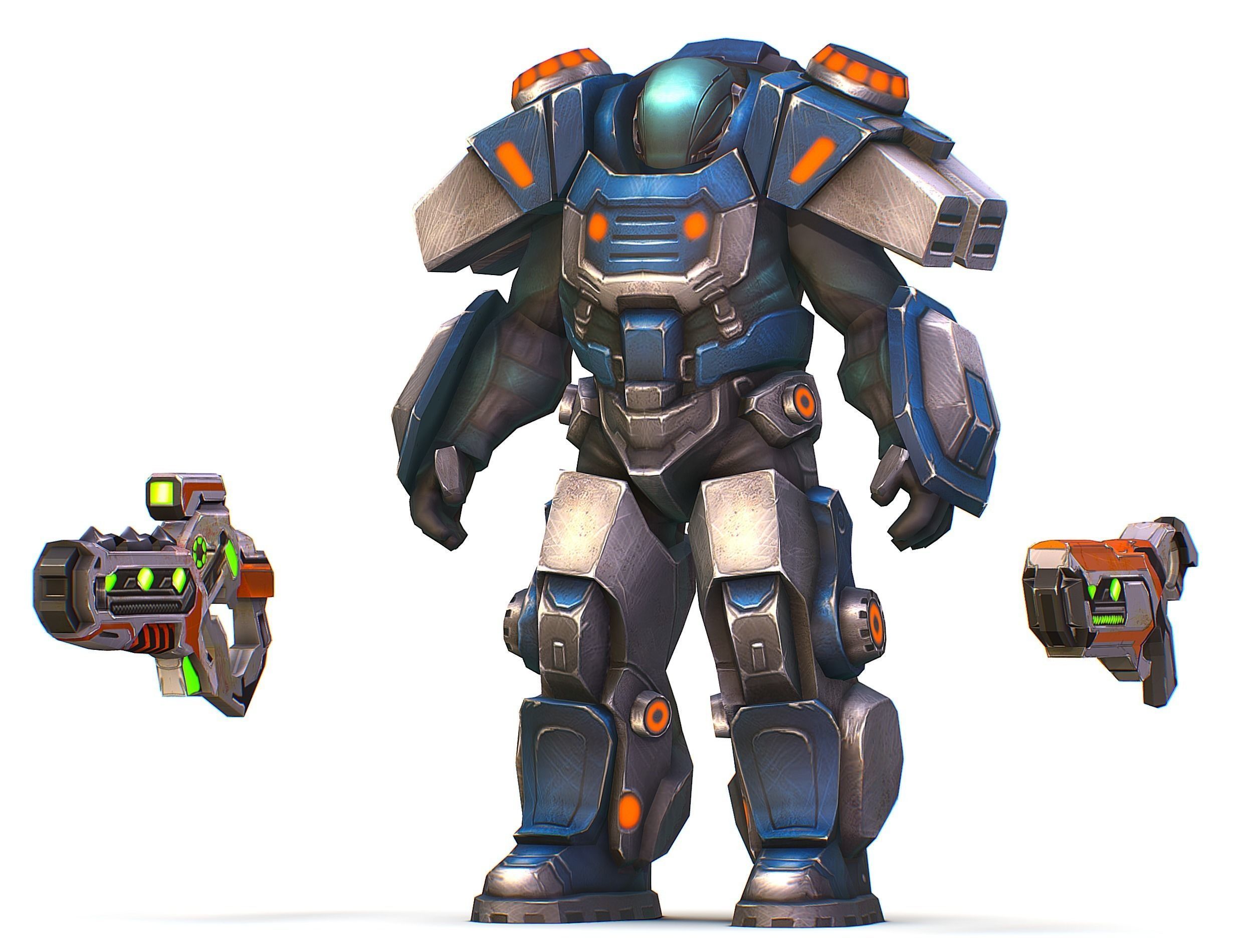 Low Poly Cyborg Soldier with Automatic Rifle and Pistol - 3dsMax Low-poly 3D model_20