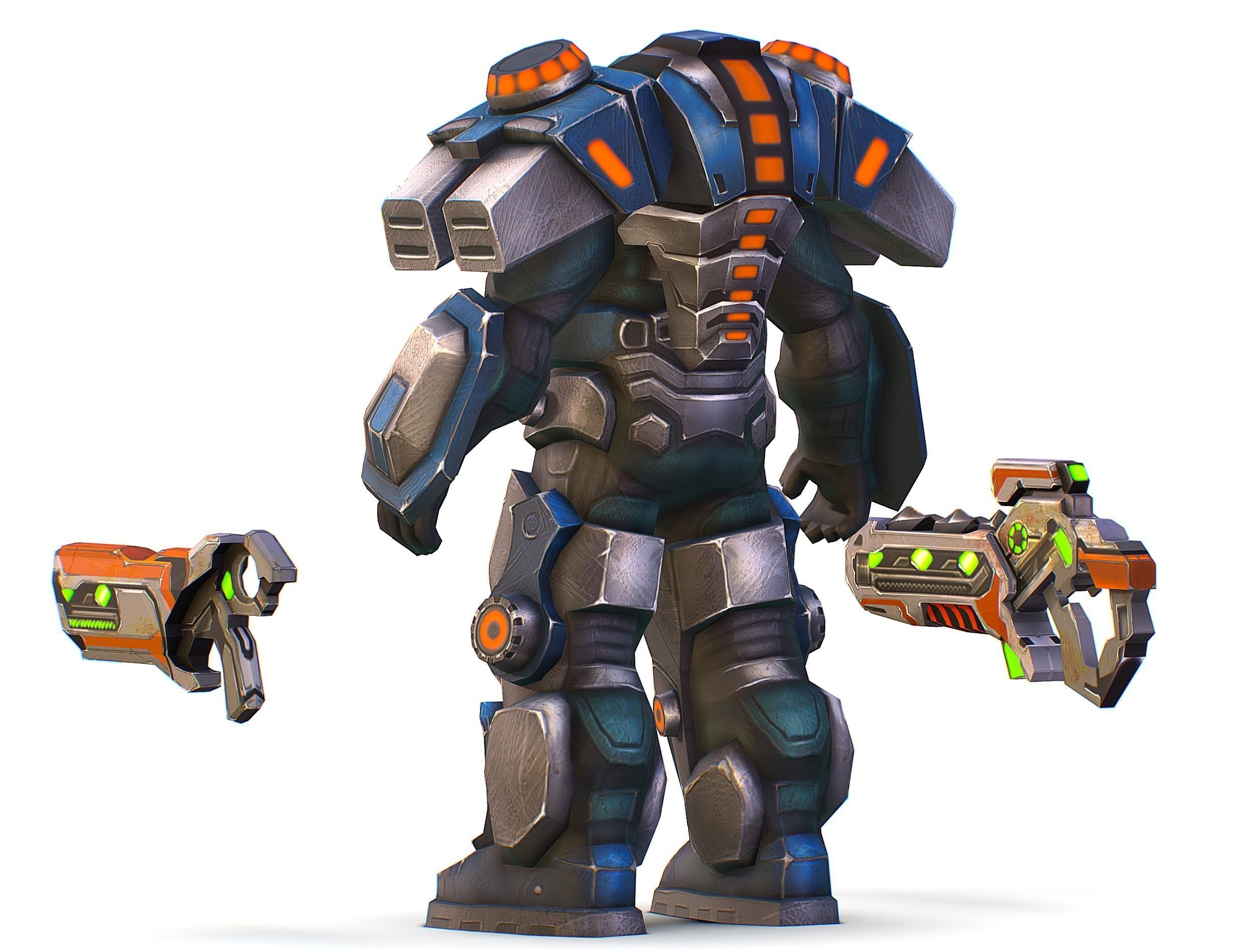 Low Poly Cyborg Soldier with Automatic Rifle and Pistol - 3dsMax Low-poly 3D model_13