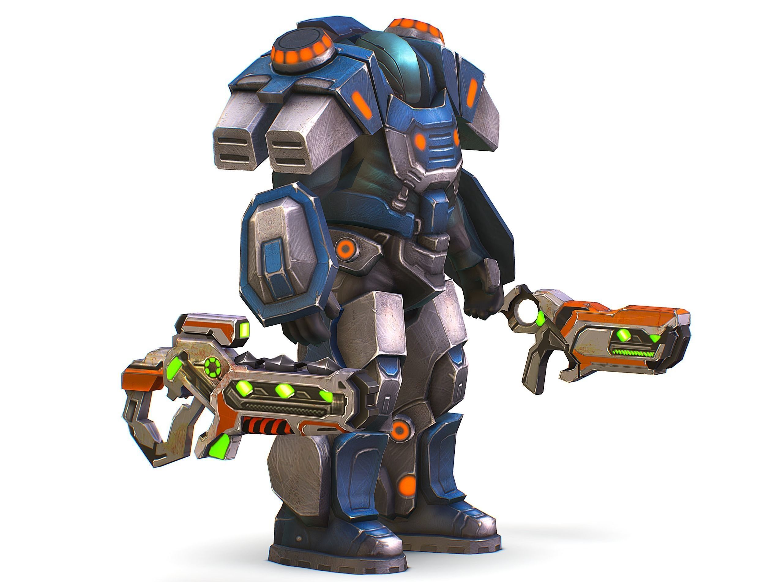 Low Poly Cyborg Soldier with Automatic Rifle and Pistol - 3dsMax Low-poly 3D model_2