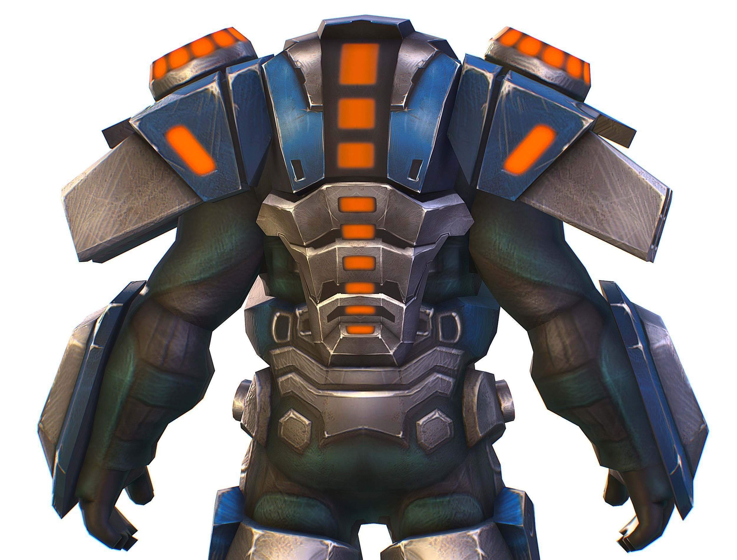 Low Poly Cyborg Soldier with Automatic Rifle and Pistol - 3dsMax Low-poly 3D model_26