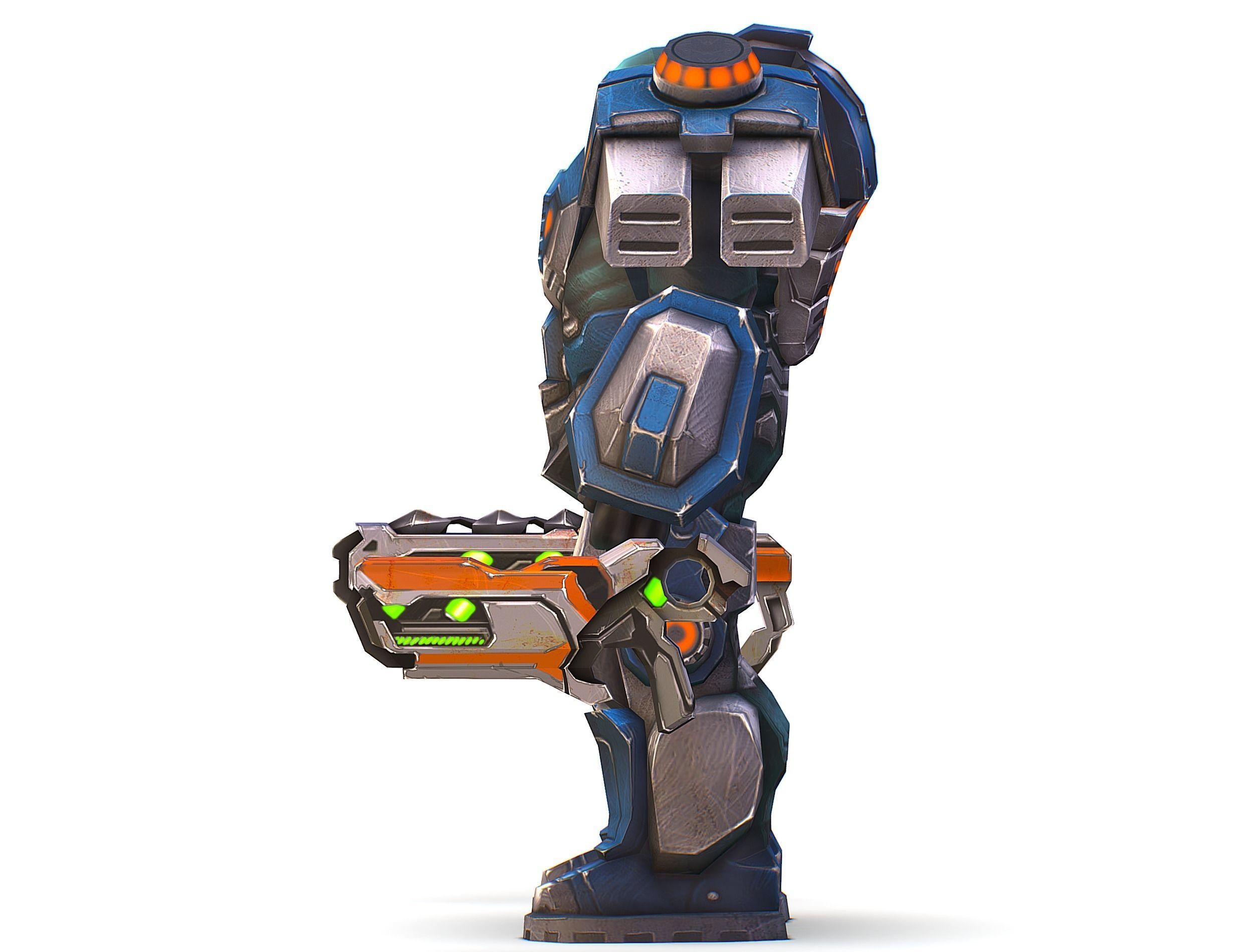 Low Poly Cyborg Soldier with Automatic Rifle and Pistol - 3dsMax Low-poly 3D model_34