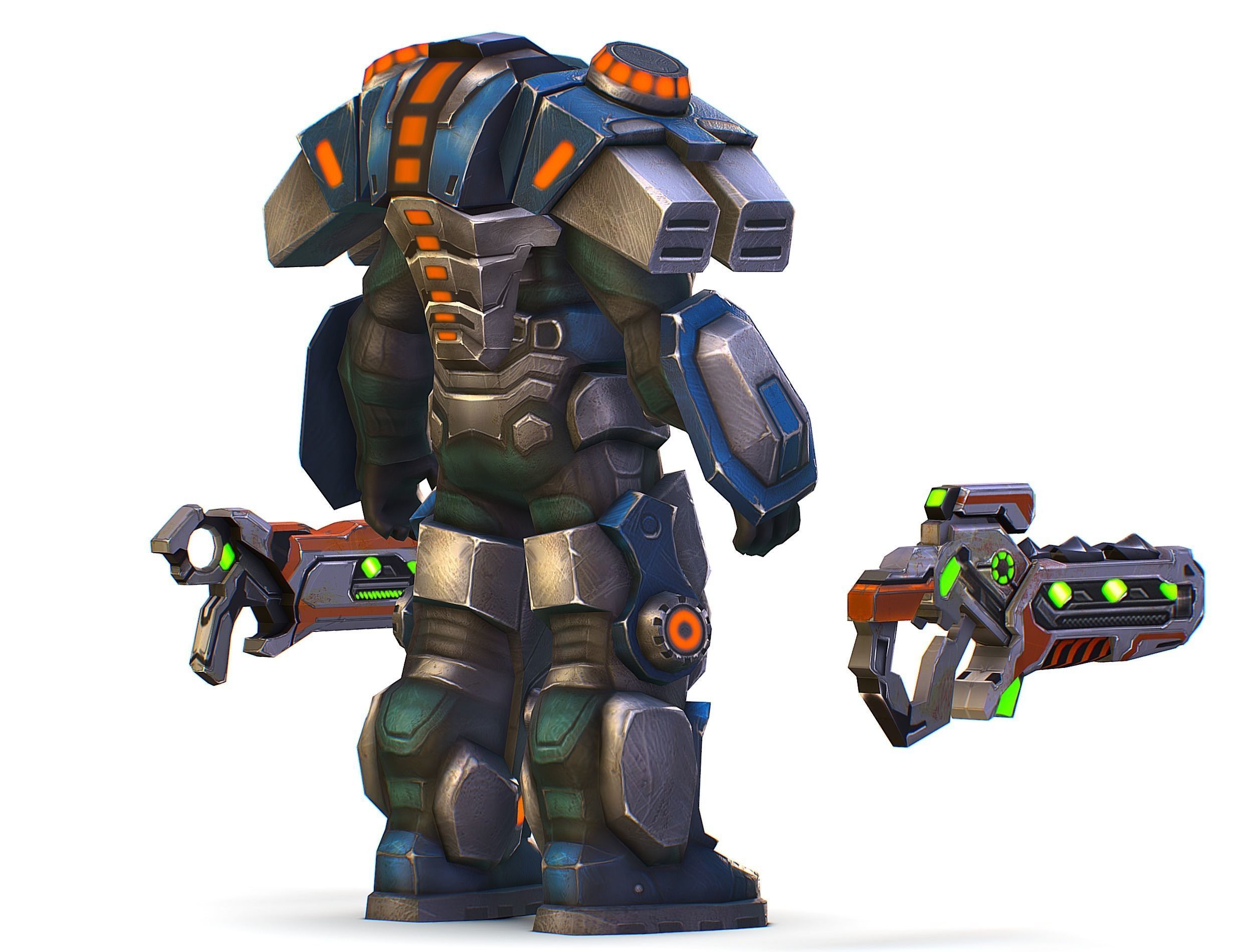 Low Poly Cyborg Soldier with Automatic Rifle and Pistol - 3dsMax Low-poly 3D model_8