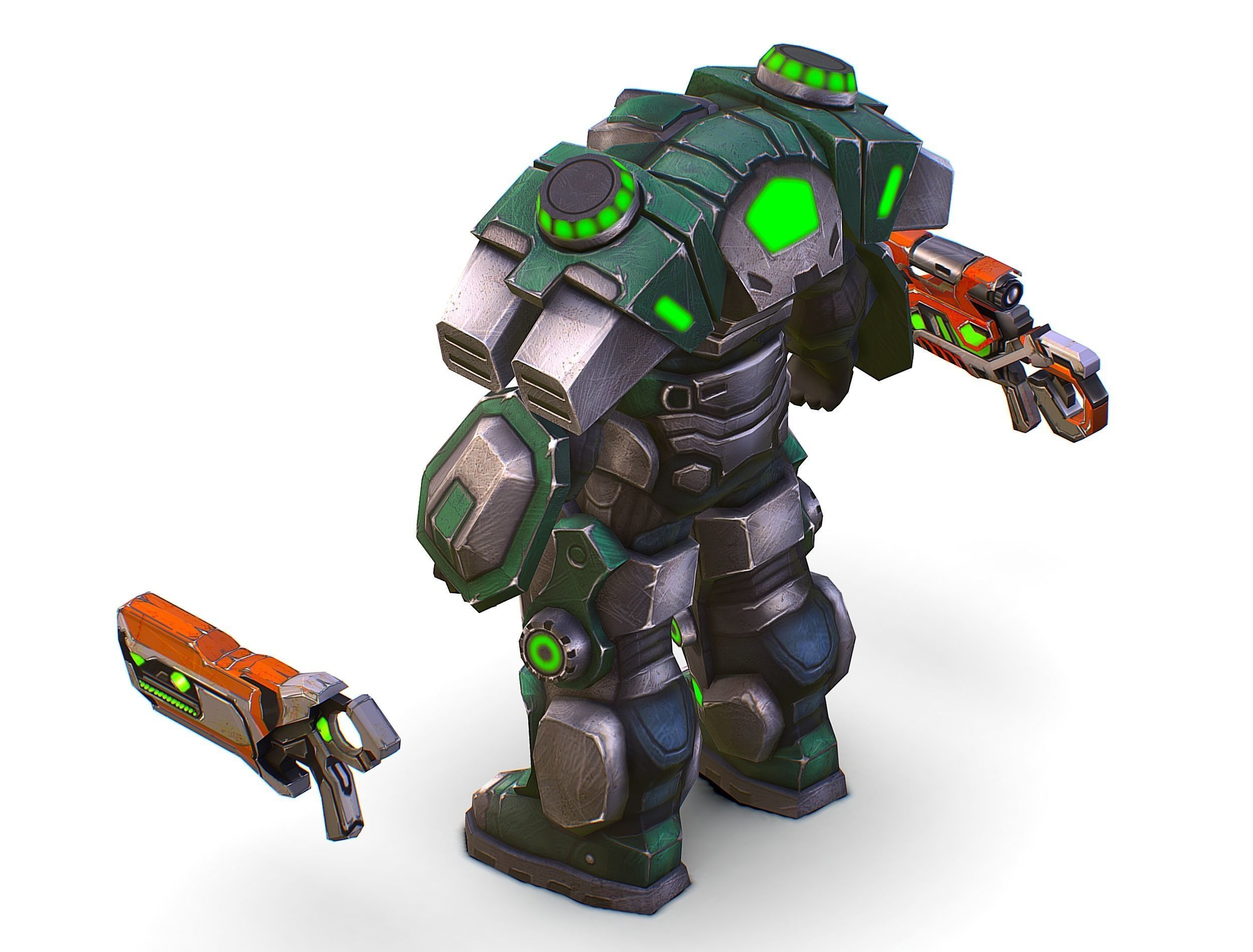 Cartoon Sci-Fi Cyborg Drone Sniper Soldier Low-poly 3D model_38