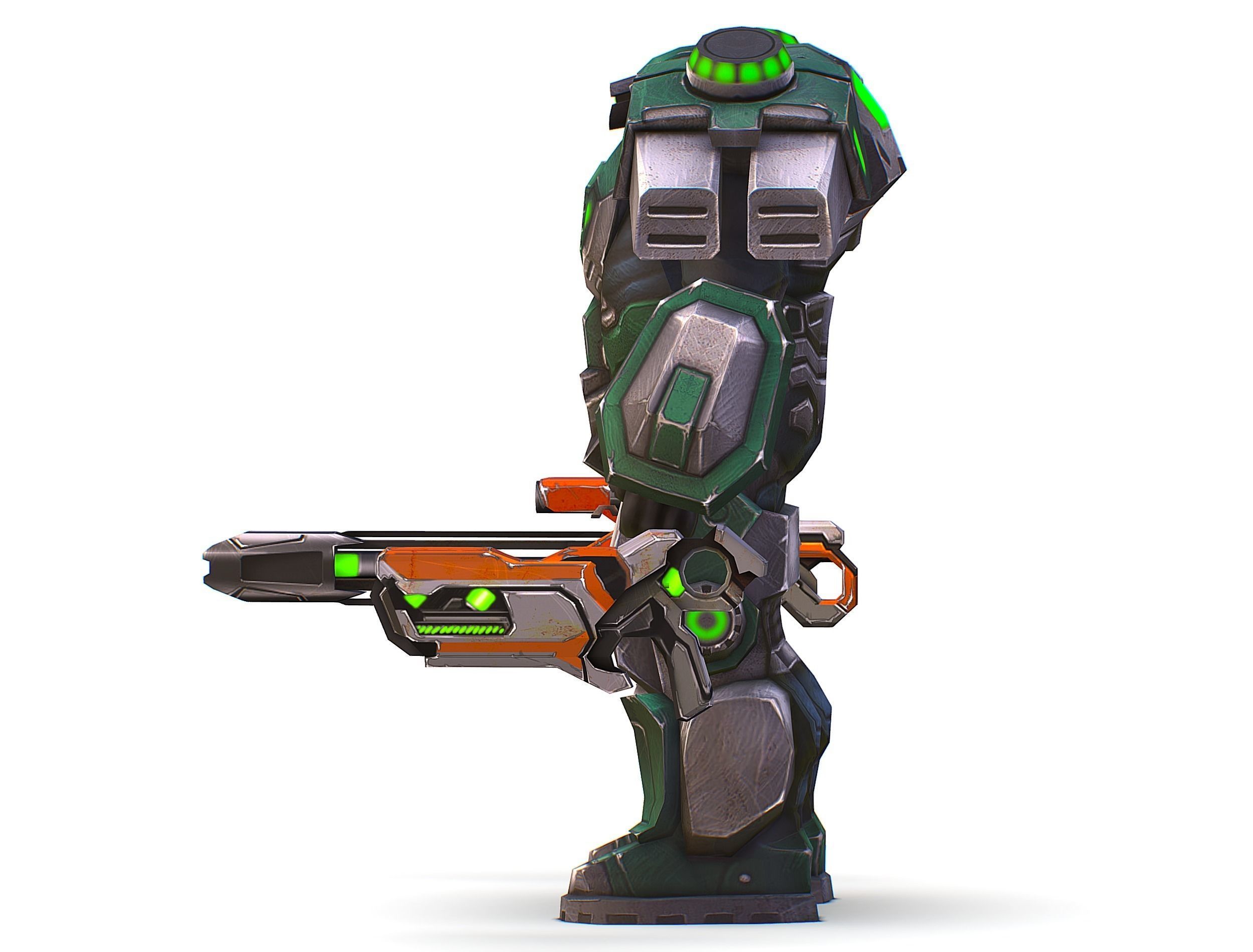Cartoon Sci-Fi Cyborg Drone Sniper Soldier Low-poly 3D model_19