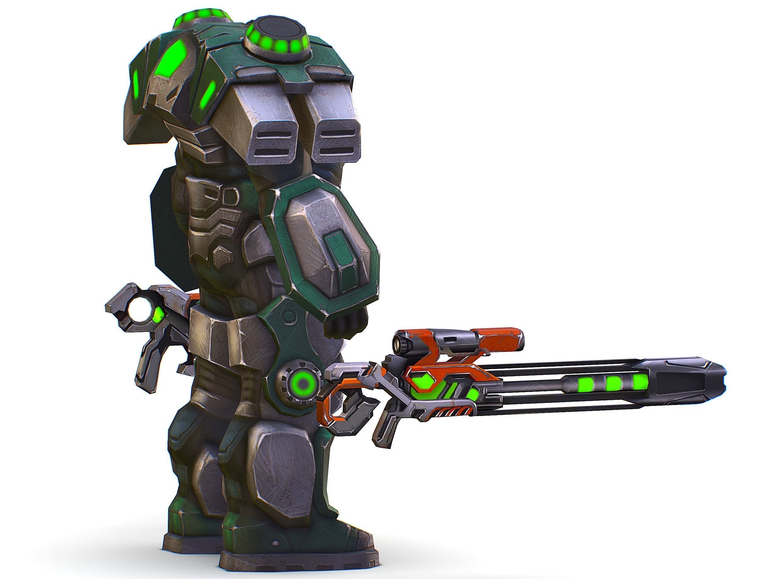 Cartoon Sci-Fi Cyborg Drone Sniper Soldier Low-poly 3D model_7