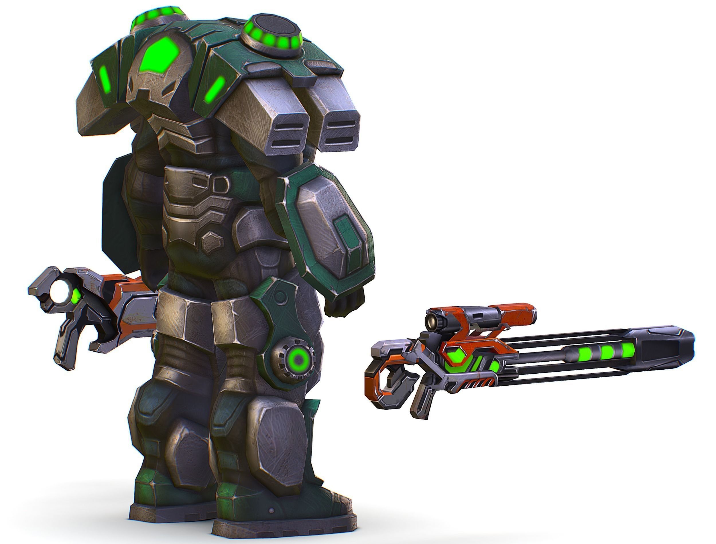 Cartoon Sci-Fi Cyborg Drone Sniper Soldier Low-poly 3D model_8