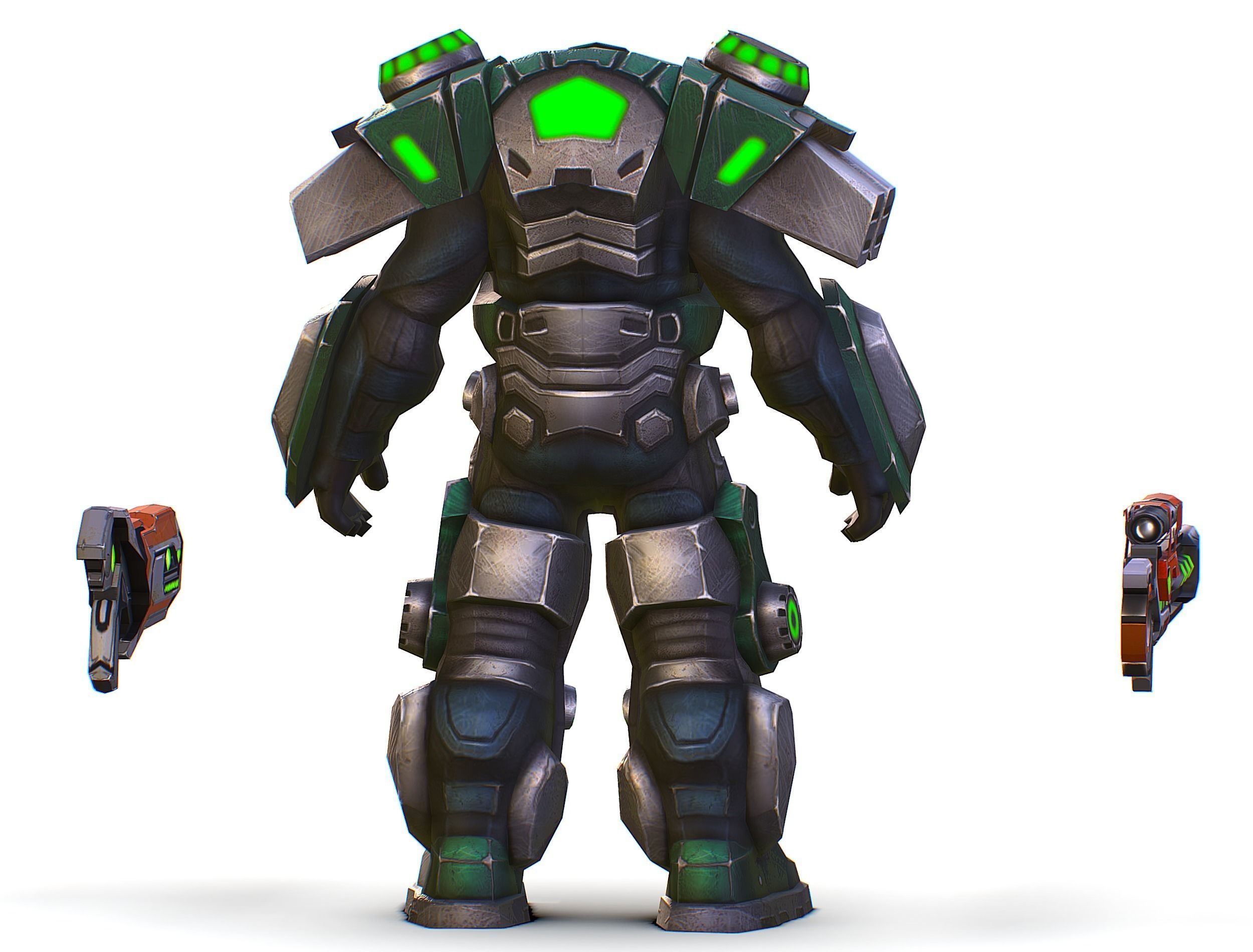 Cartoon Sci-Fi Cyborg Drone Sniper Soldier Low-poly 3D model_12