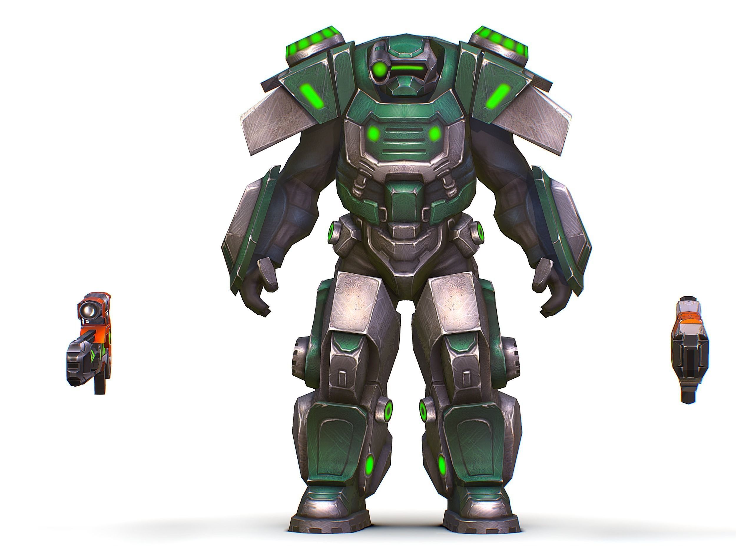 Cartoon Sci-Fi Cyborg Drone Sniper Soldier Low-poly 3D model_26