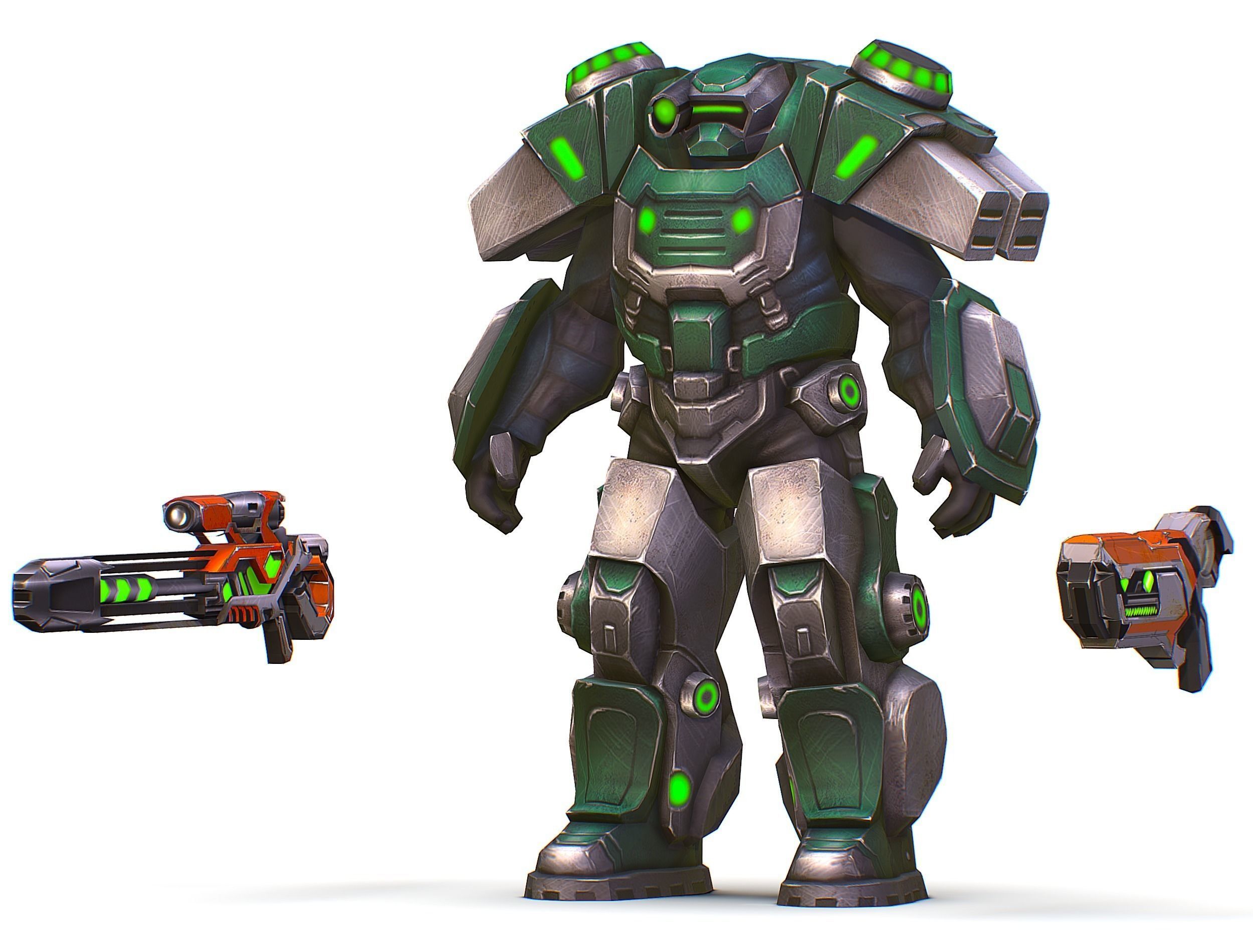 Cartoon Sci-Fi Cyborg Drone Sniper Soldier Low-poly 3D model_24