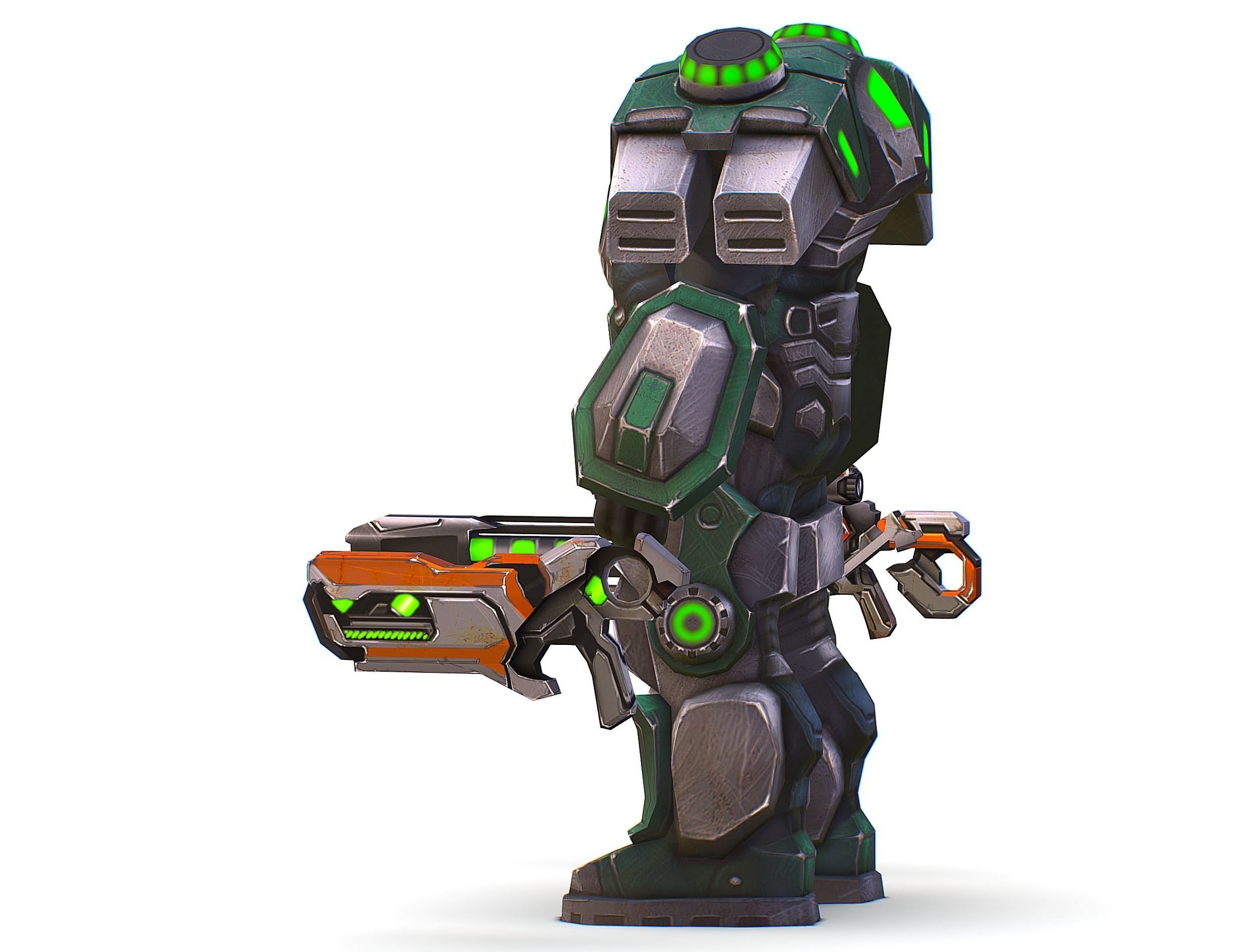 Cartoon Sci-Fi Cyborg Drone Sniper Soldier Low-poly 3D model_18
