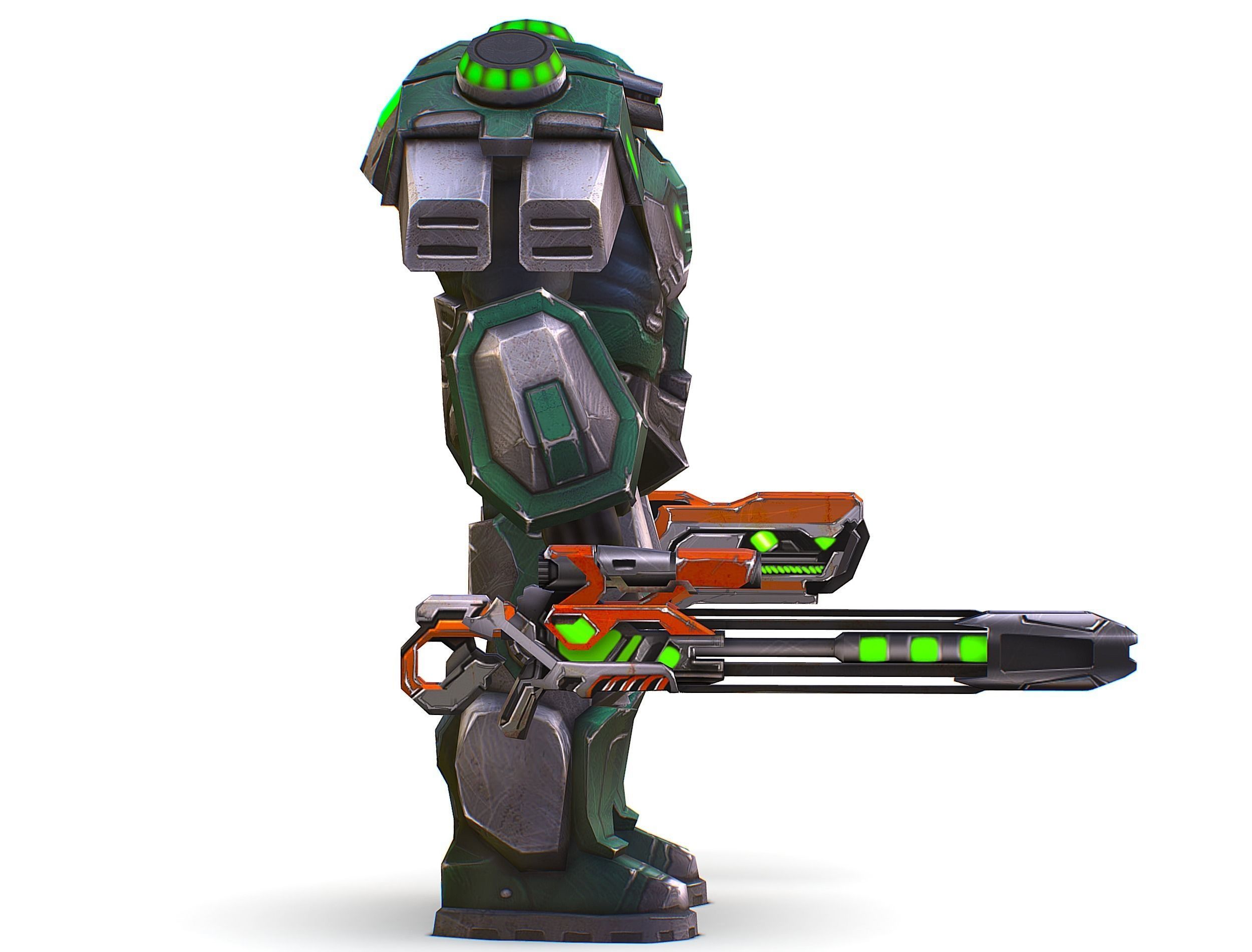 Cartoon Sci-Fi Cyborg Drone Sniper Soldier Low-poly 3D model_5