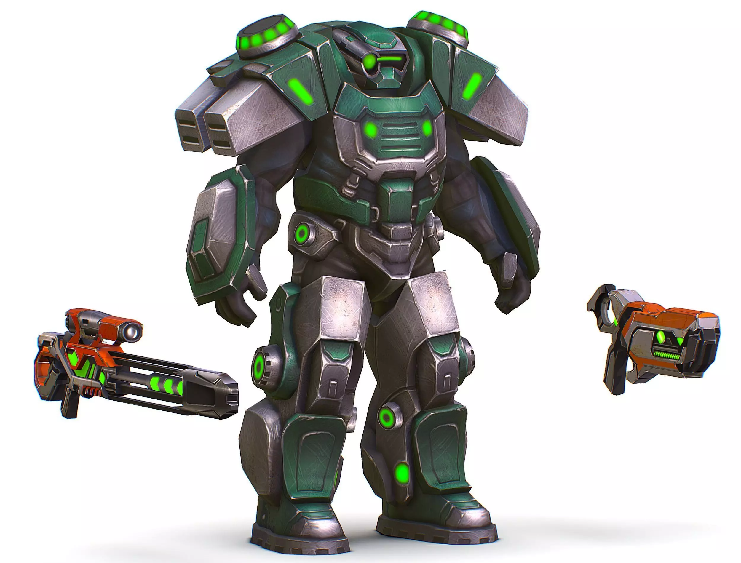 Cartoon Sci-Fi Cyborg Drone Sniper Soldier Low-poly 3D model_0