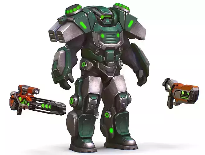 Cartoon Sci-Fi Cyborg Drone Sniper Soldier Low-poly 3D model