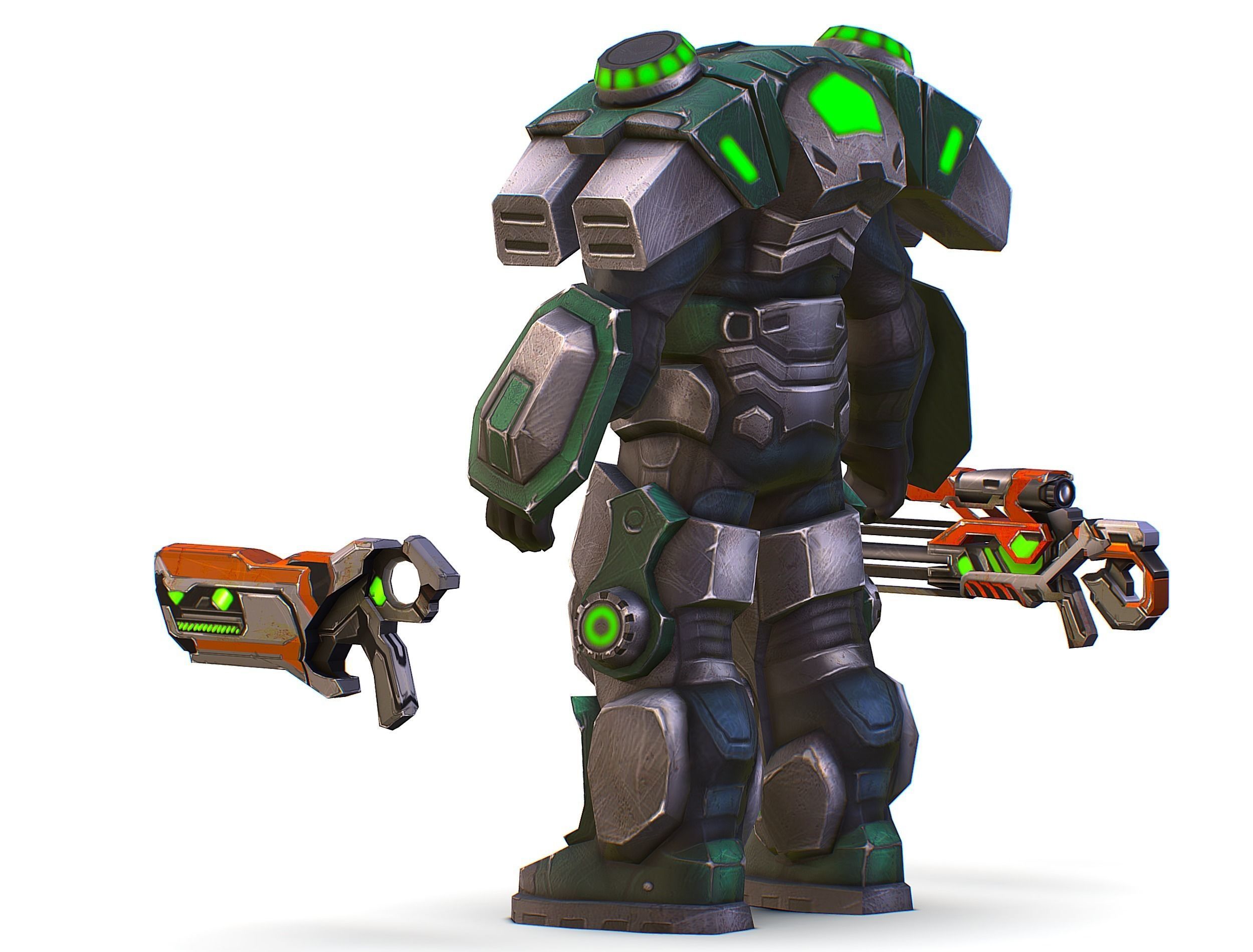 Cartoon Sci-Fi Cyborg Drone Sniper Soldier Low-poly 3D model_16