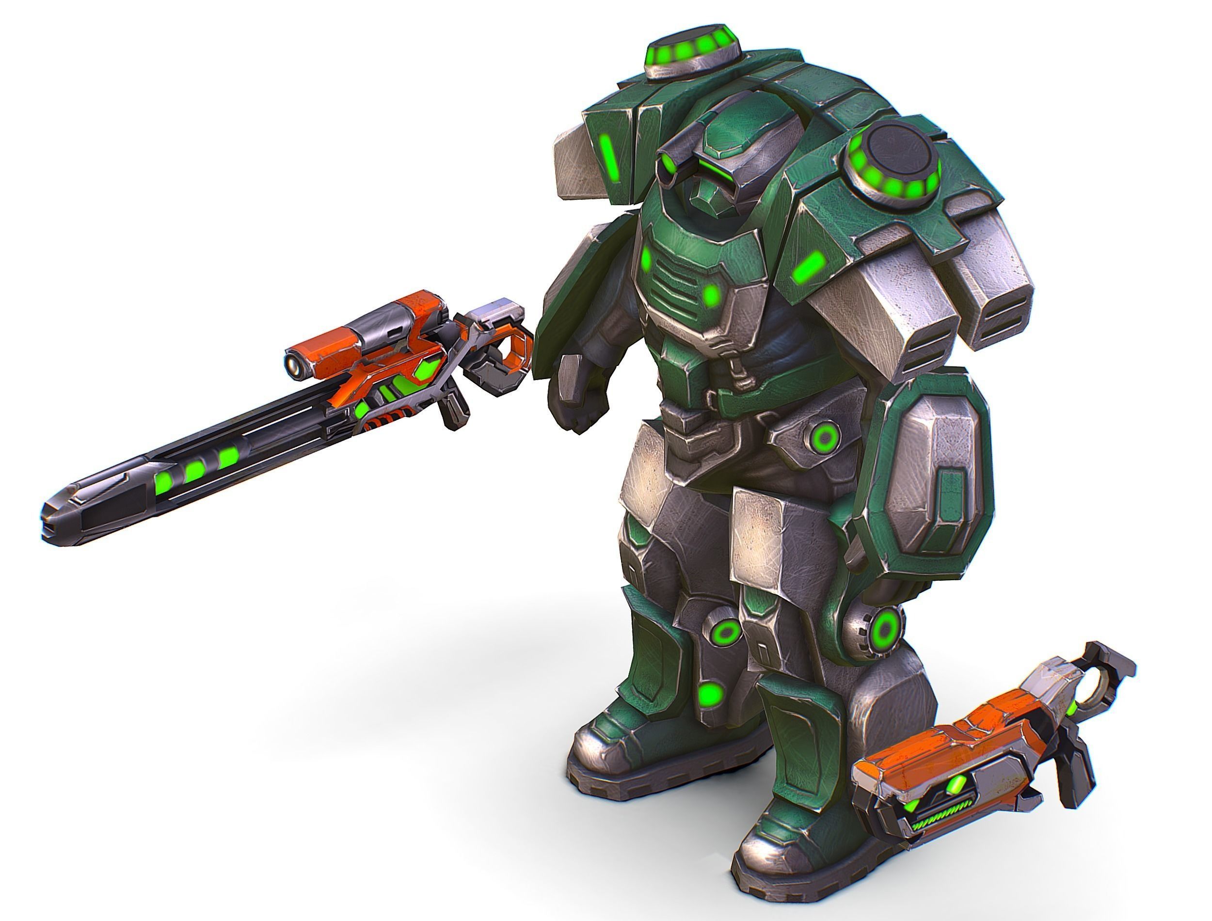 Cartoon Sci-Fi Cyborg Drone Sniper Soldier Low-poly 3D model_37