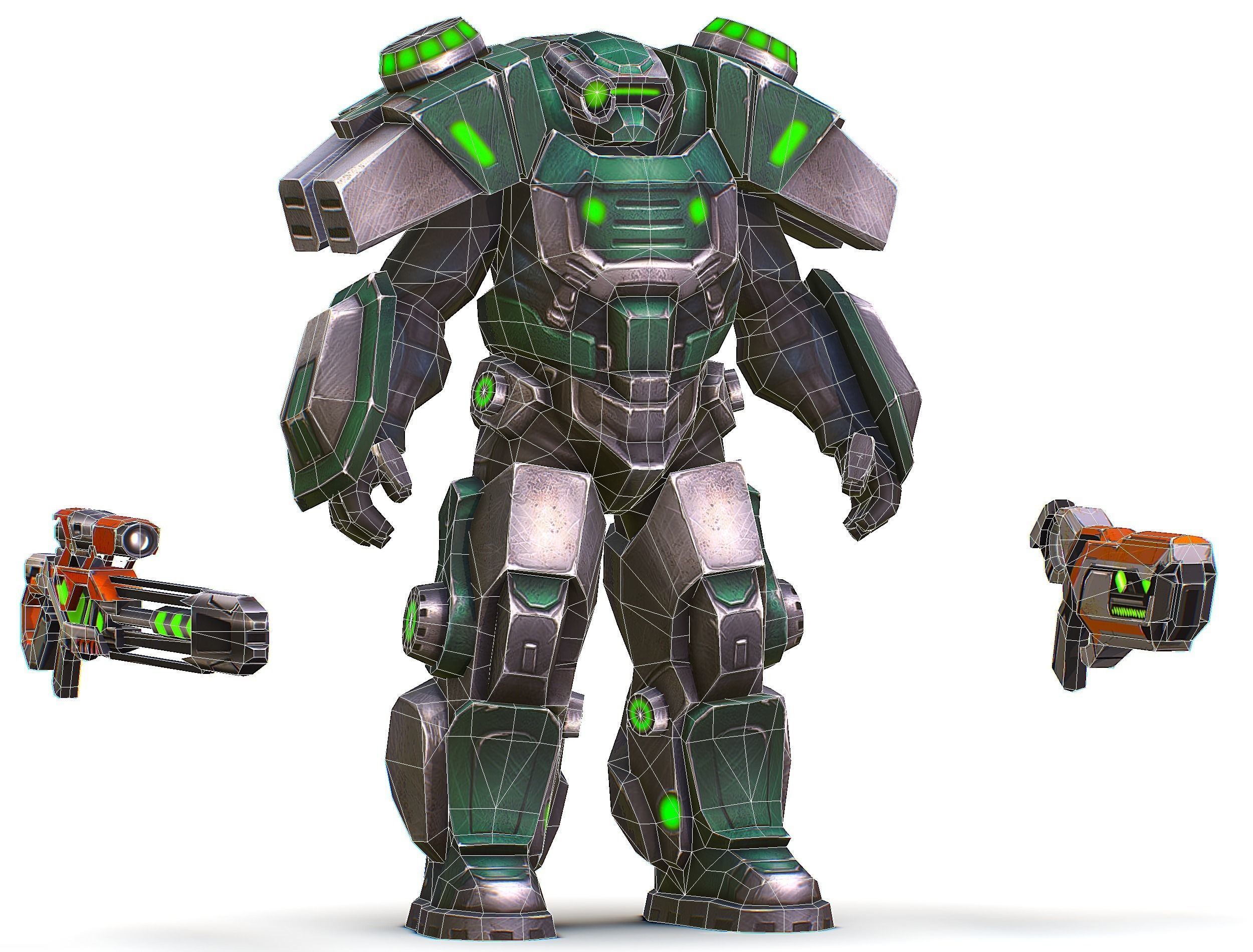 Cartoon Sci-Fi Cyborg Drone Sniper Soldier Low-poly 3D model_66