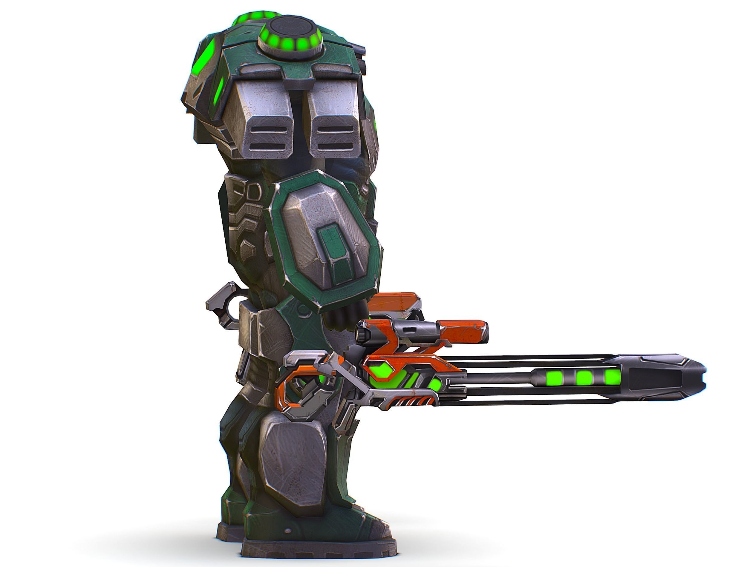 Cartoon Sci-Fi Cyborg Drone Sniper Soldier Low-poly 3D model_6