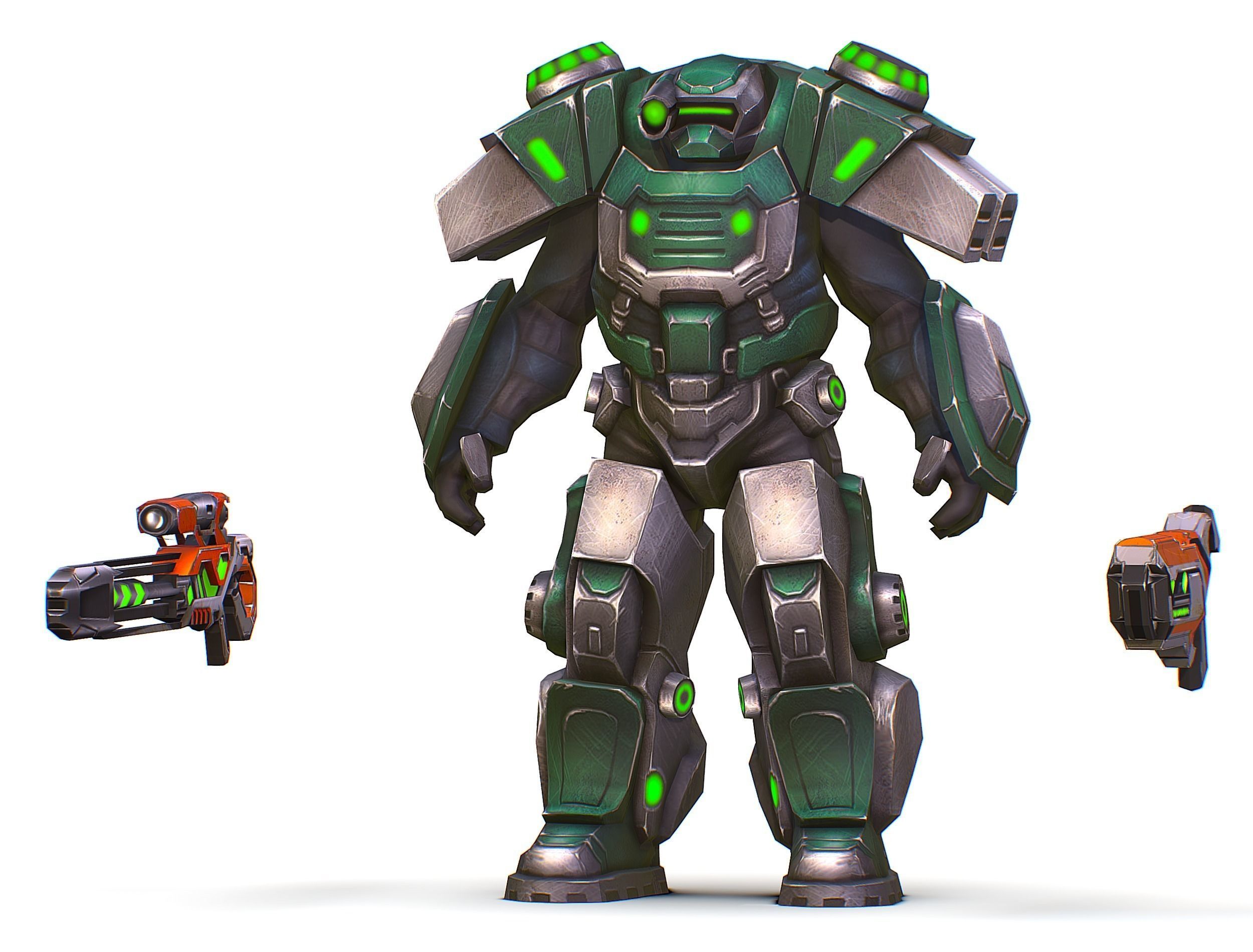 Cartoon Sci-Fi Cyborg Drone Sniper Soldier Low-poly 3D model_25