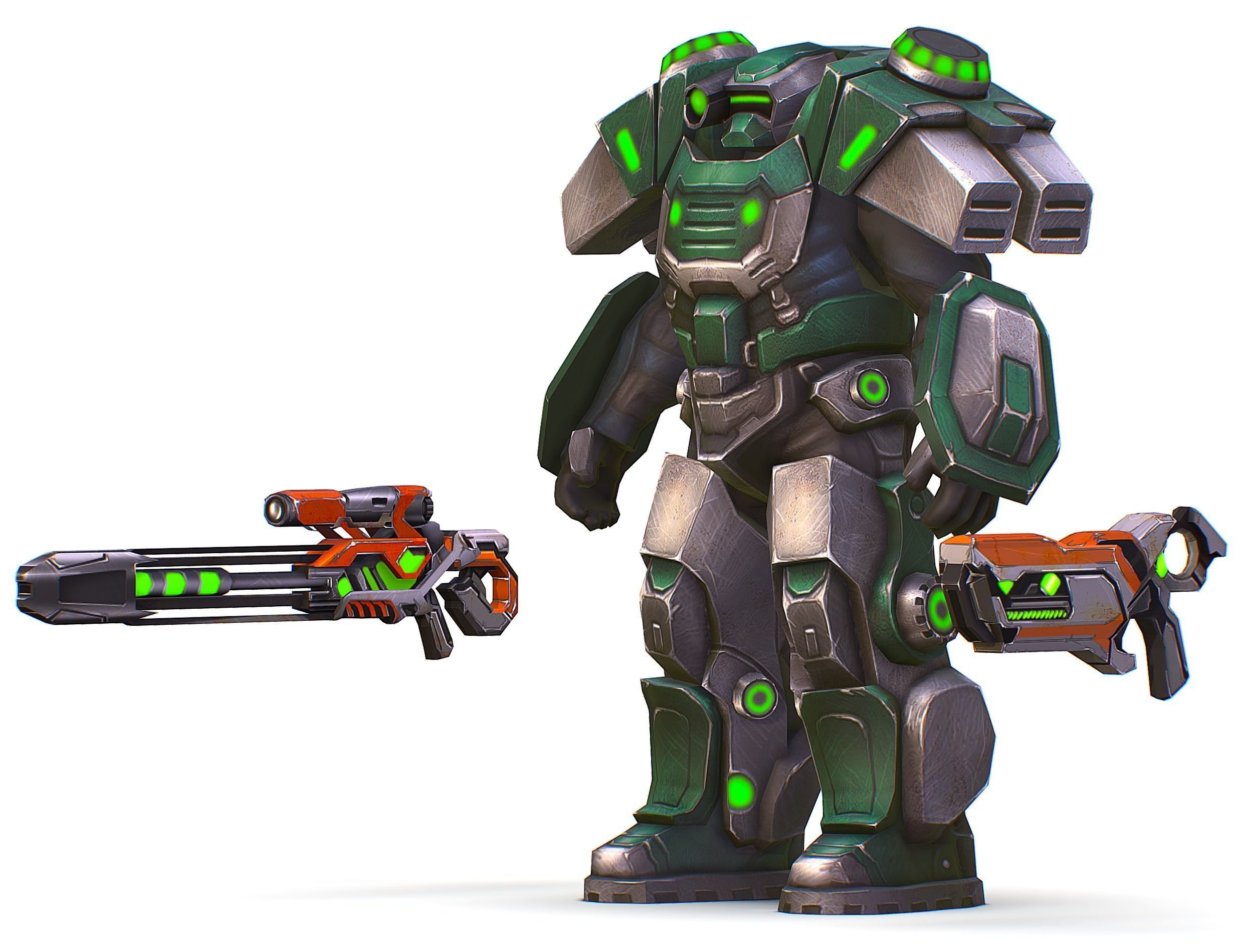 Cartoon Sci-Fi Cyborg Drone Sniper Soldier Low-poly 3D model_22