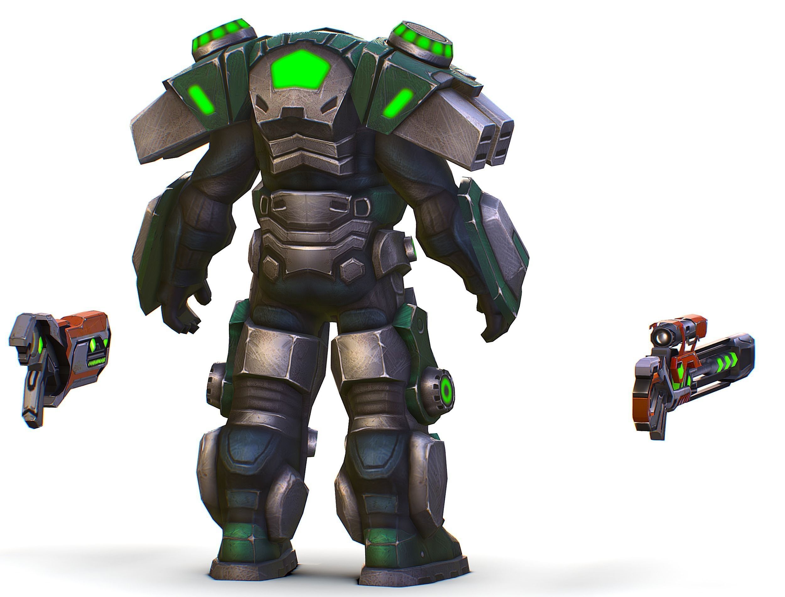 Cartoon Sci-Fi Cyborg Drone Sniper Soldier Low-poly 3D model_11