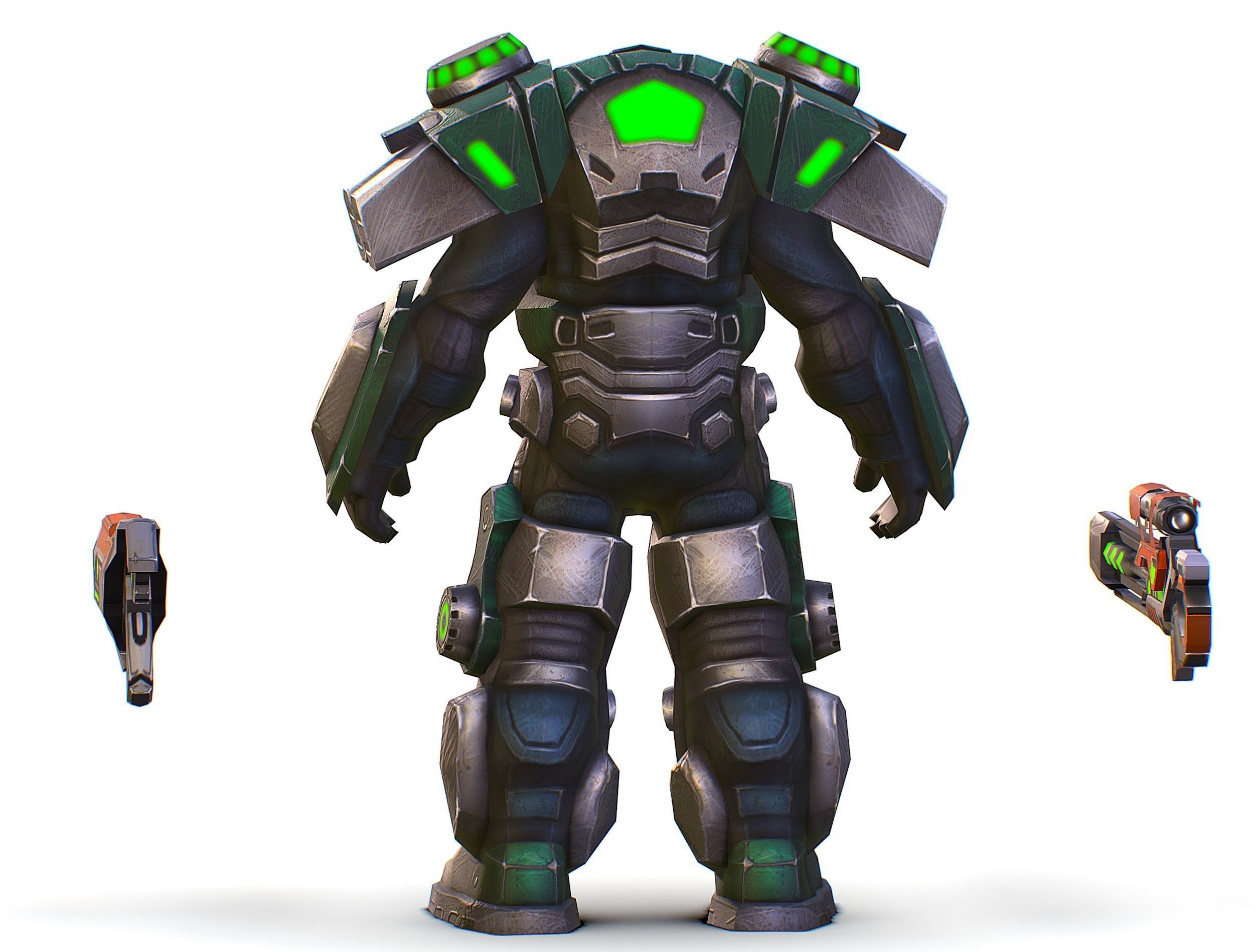 Cartoon Sci-Fi Cyborg Drone Sniper Soldier Low-poly 3D model_13