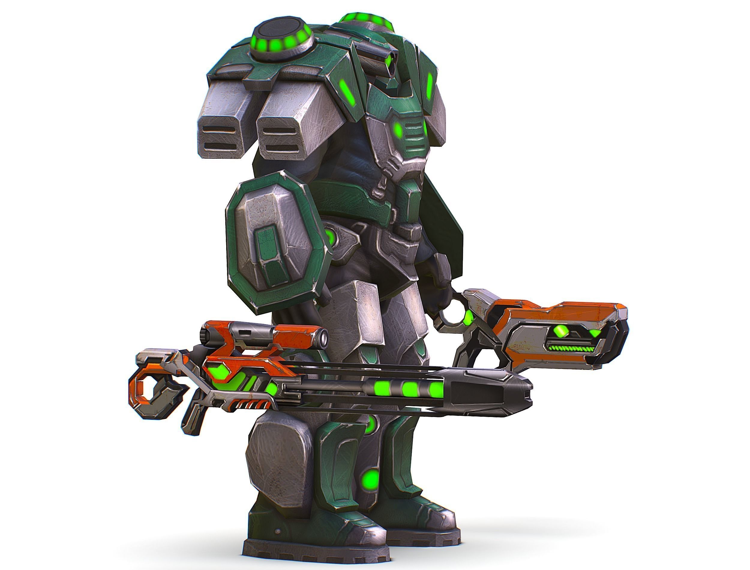 Cartoon Sci-Fi Cyborg Drone Sniper Soldier Low-poly 3D model_3