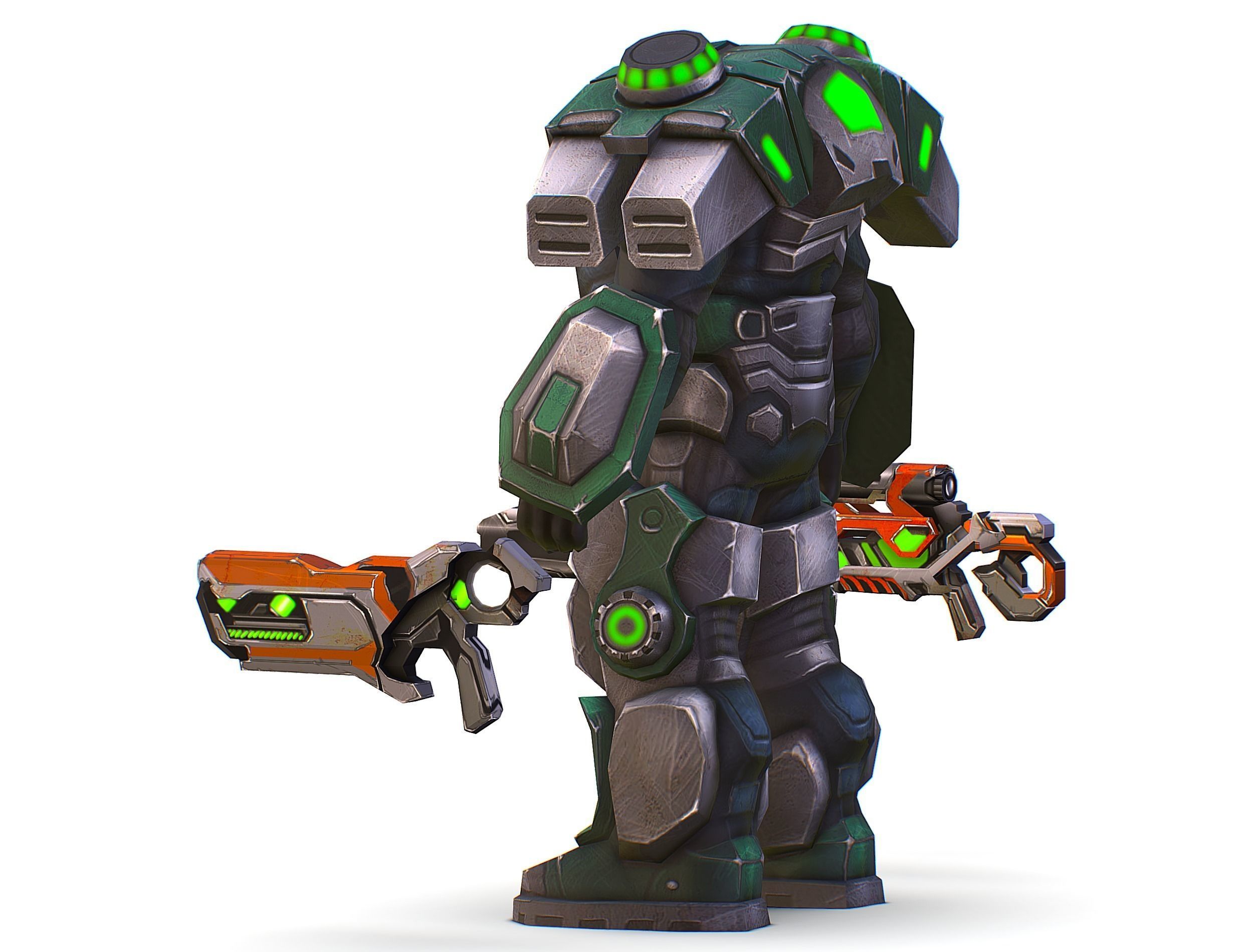 Cartoon Sci-Fi Cyborg Drone Sniper Soldier Low-poly 3D model_17