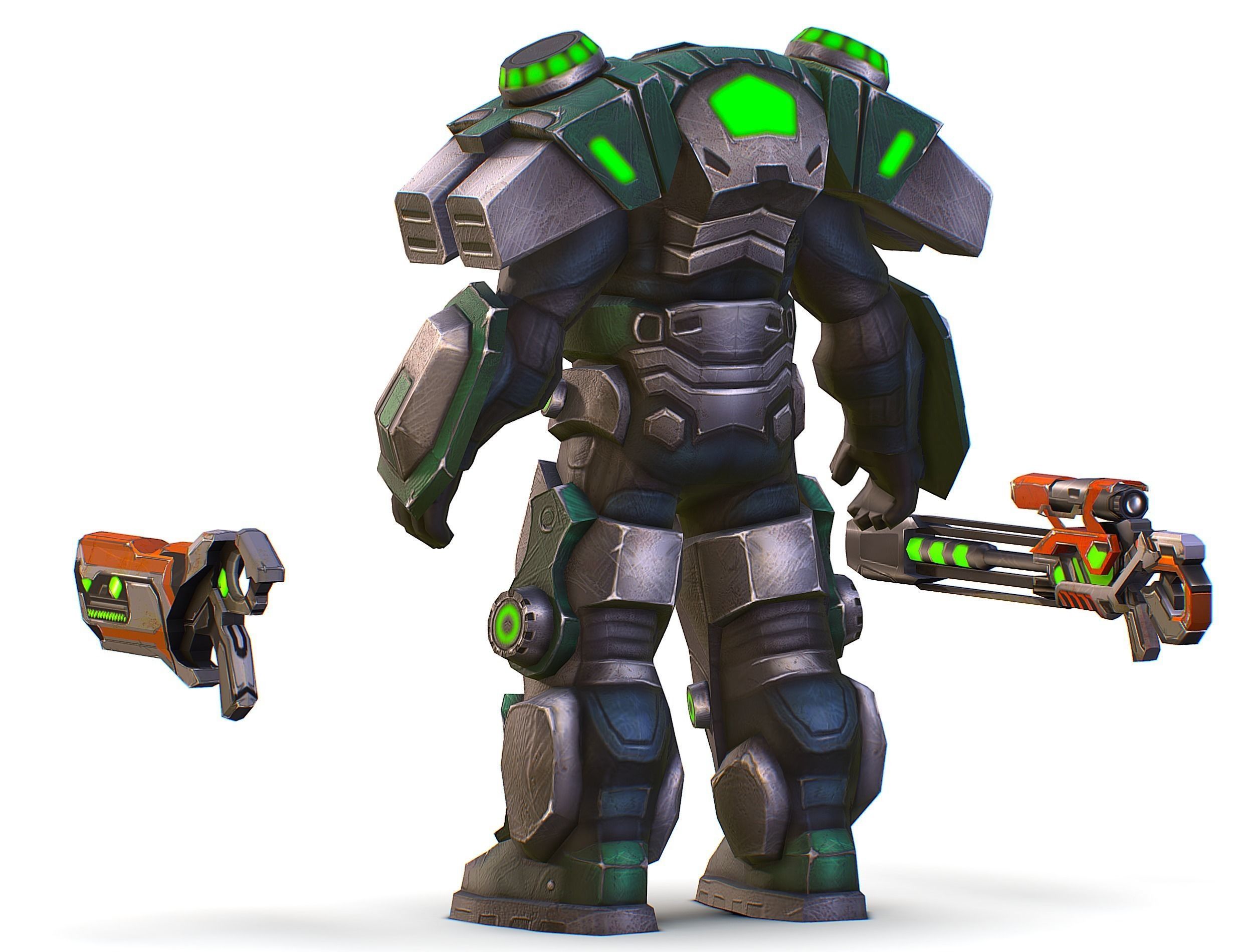 Cartoon Sci-Fi Cyborg Drone Sniper Soldier Low-poly 3D model_15