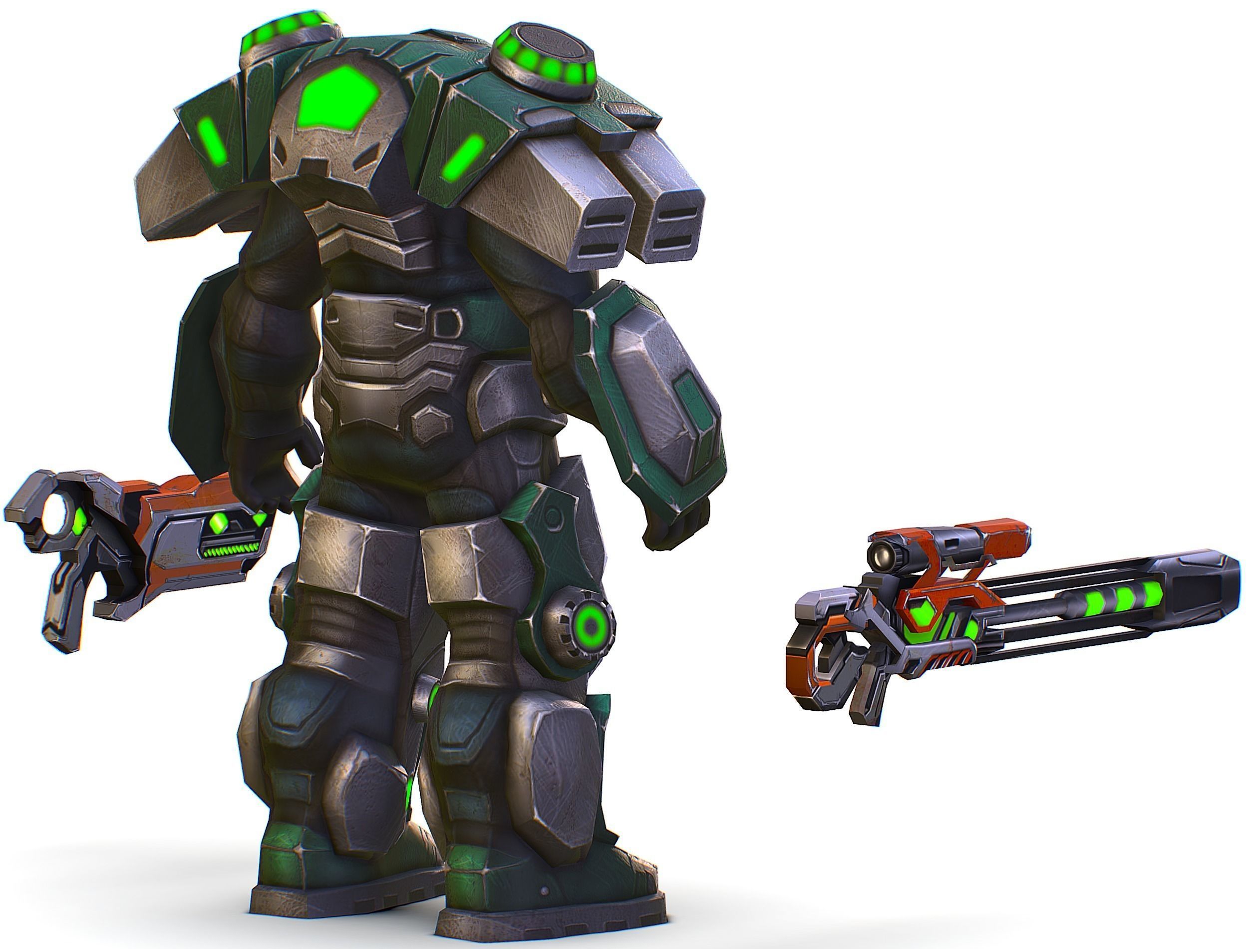 Cartoon Sci-Fi Cyborg Drone Sniper Soldier Low-poly 3D model_9
