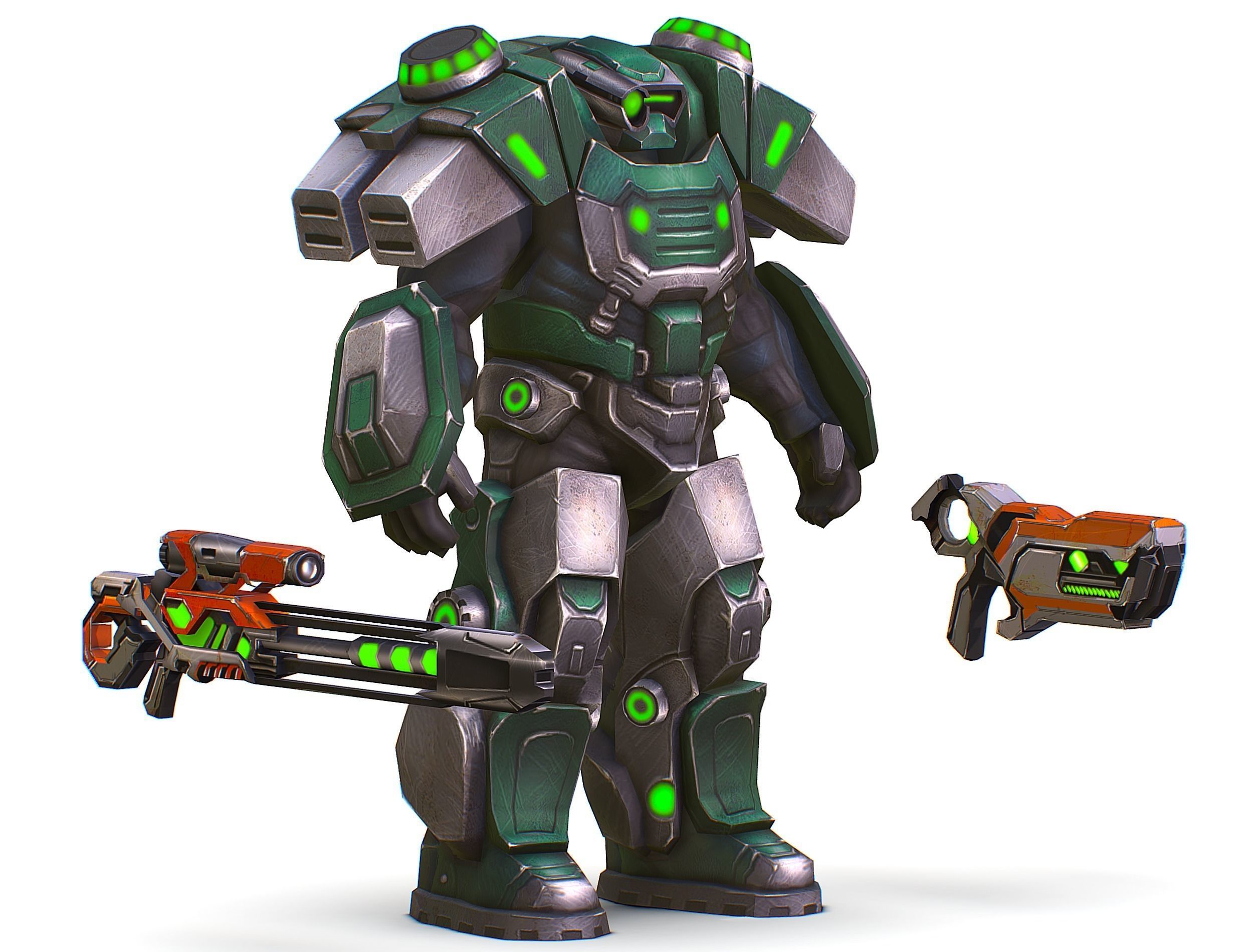 Cartoon Sci-Fi Cyborg Drone Sniper Soldier Low-poly 3D model_1