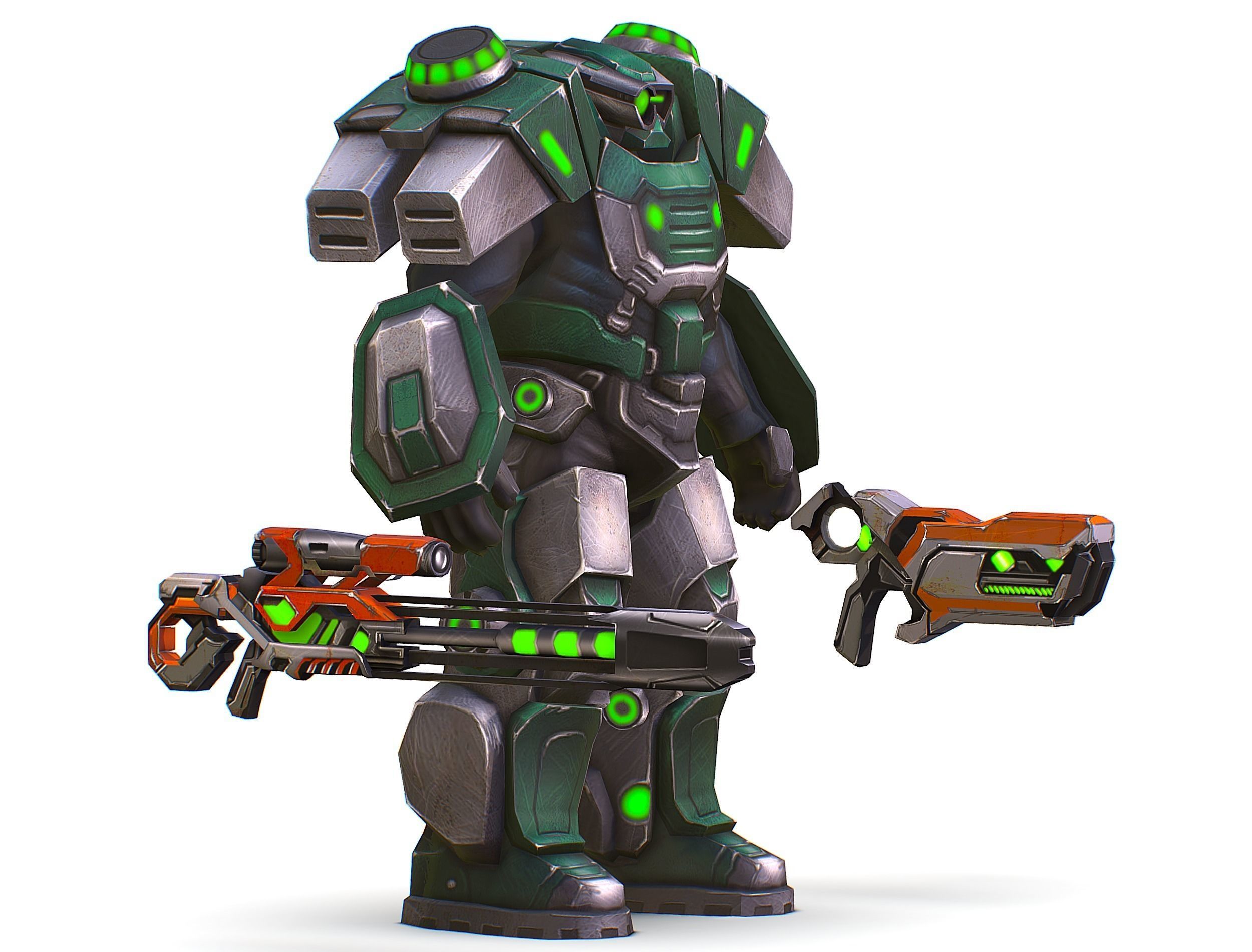 Cartoon Sci-Fi Cyborg Drone Sniper Soldier Low-poly 3D model_2