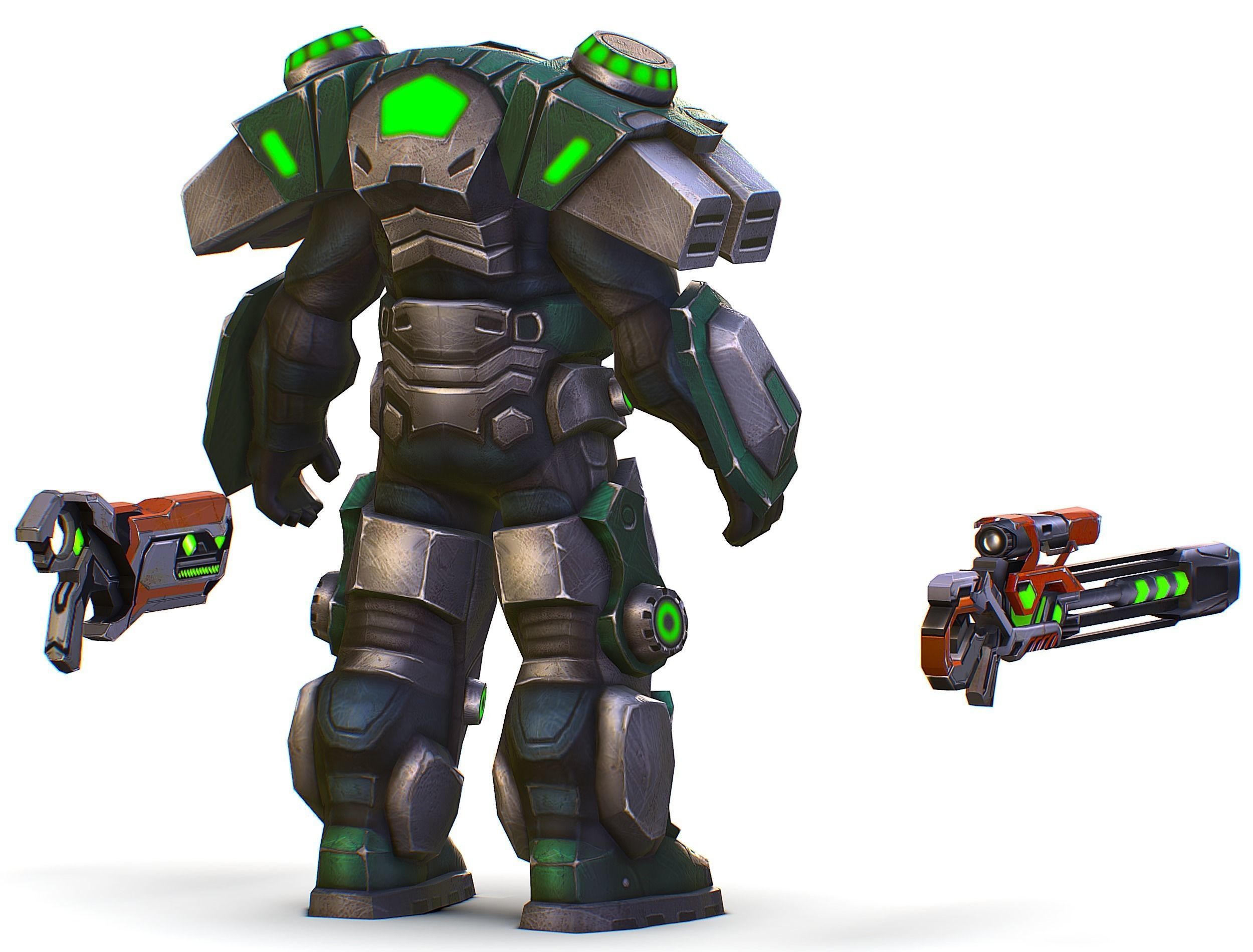 Cartoon Sci-Fi Cyborg Drone Sniper Soldier Low-poly 3D model_10